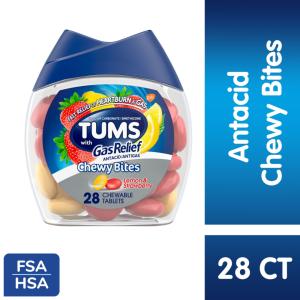 Tums Chewy Bites Chewable Antacid Tablets With Gas Relief, Lemon/Strawberry