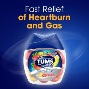 Tums Chewy Bites Chewable Antacid Tablets With Gas Relief, Lemon/Strawberry