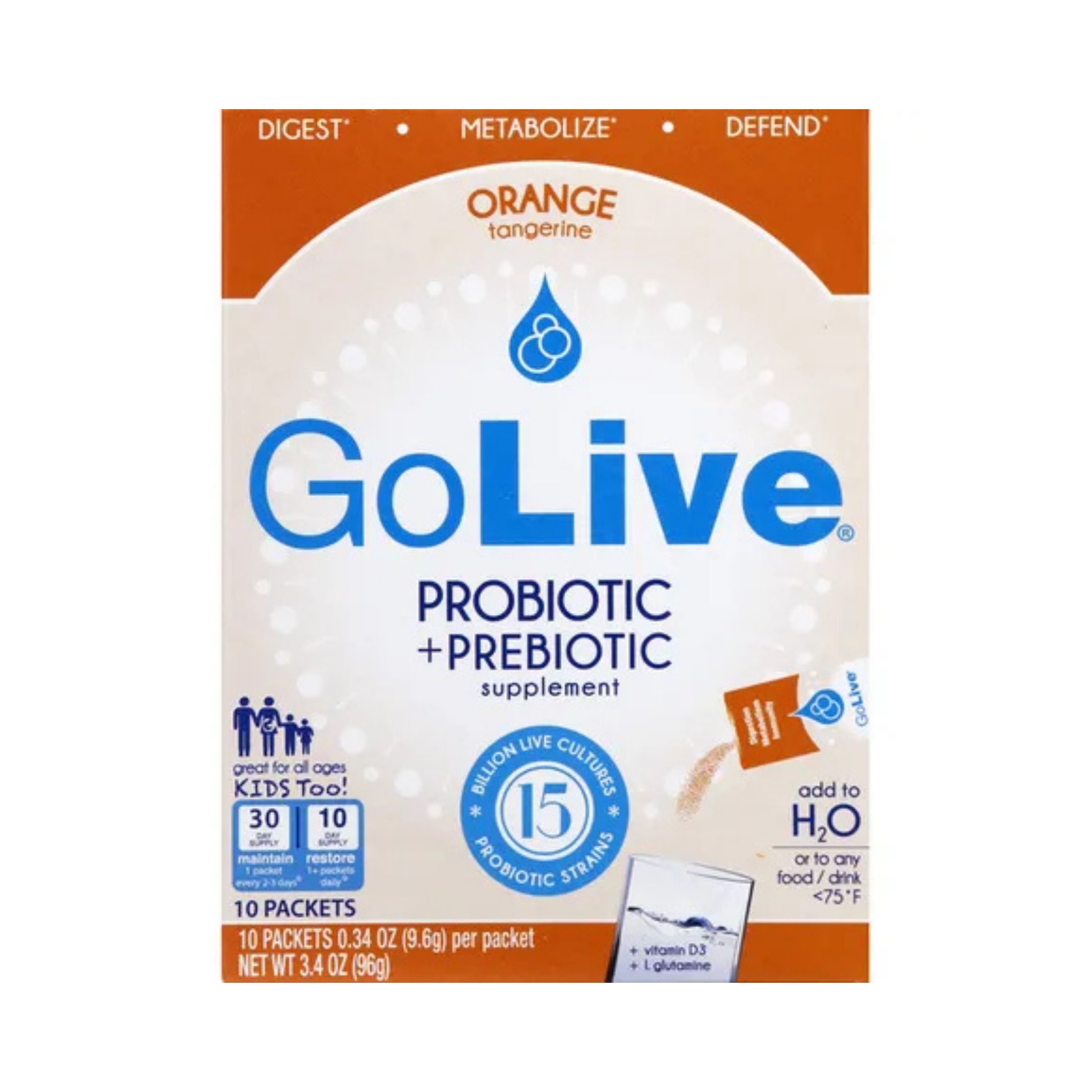GoLive Probiotic + Prebiotic Packets Orange - 10ct