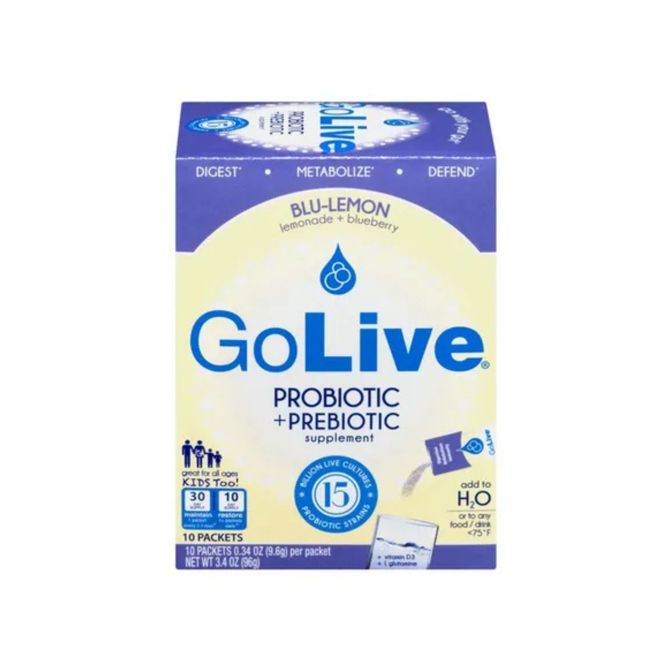 Golive Probiotic Products Prebiotic Packets Blueberry Lemon - 10ct