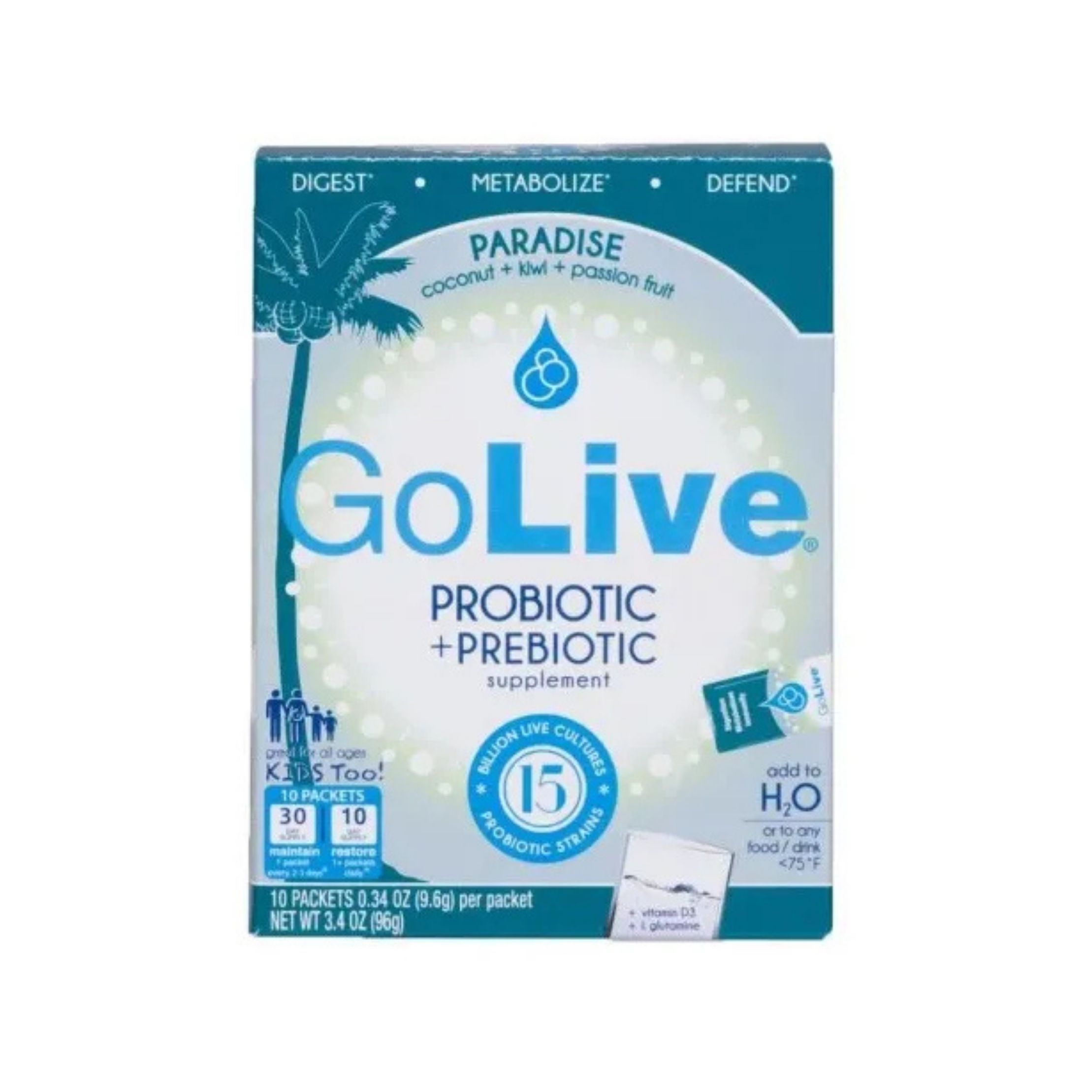 Mass Probiotics GoLive Probiotic + Prebiotic Packets Paradise Coconut Passion Fruit - 10ct