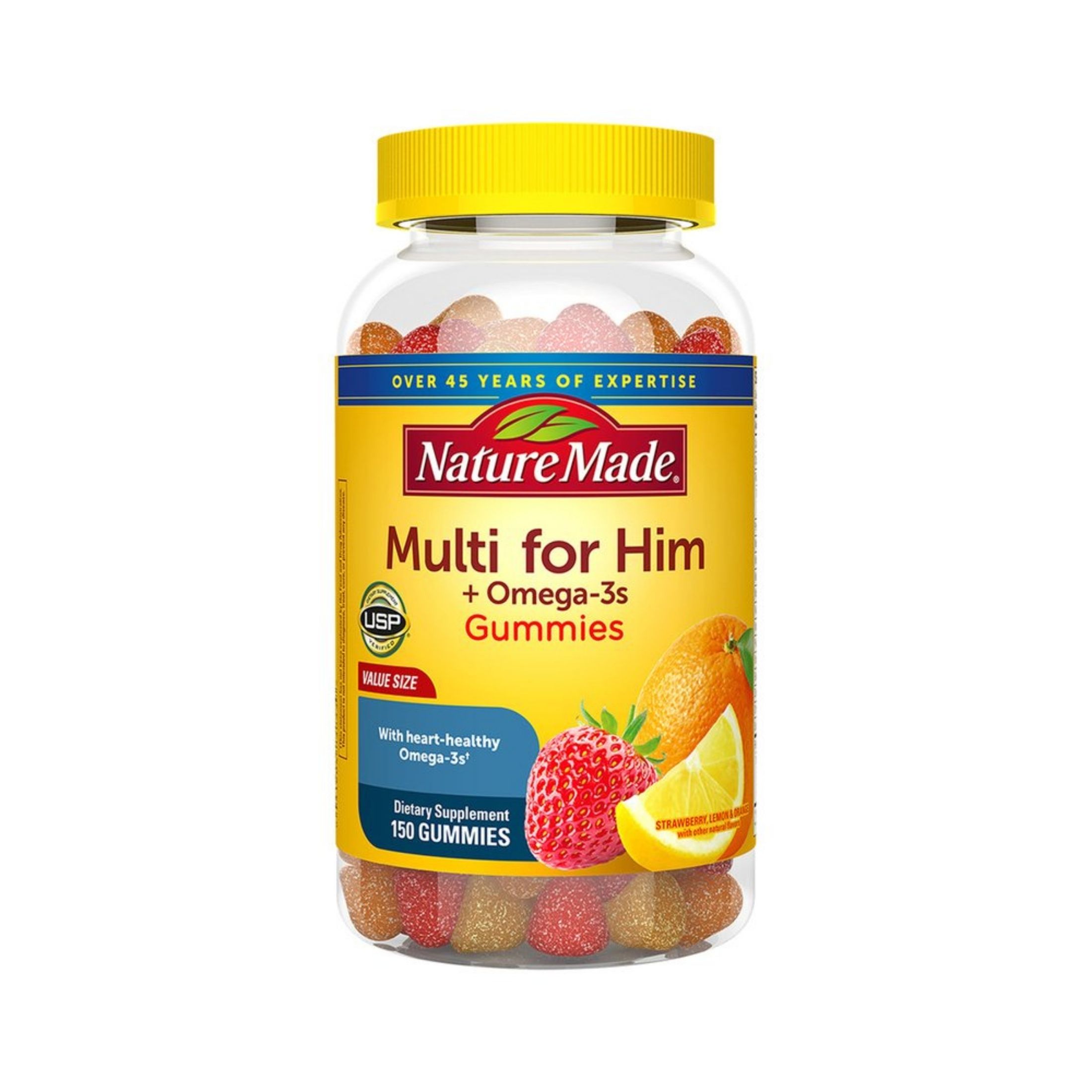 Nature Made Multi + Omega 3, For Him, Gummies, Strawberry, Lemon & Orange, Value Size