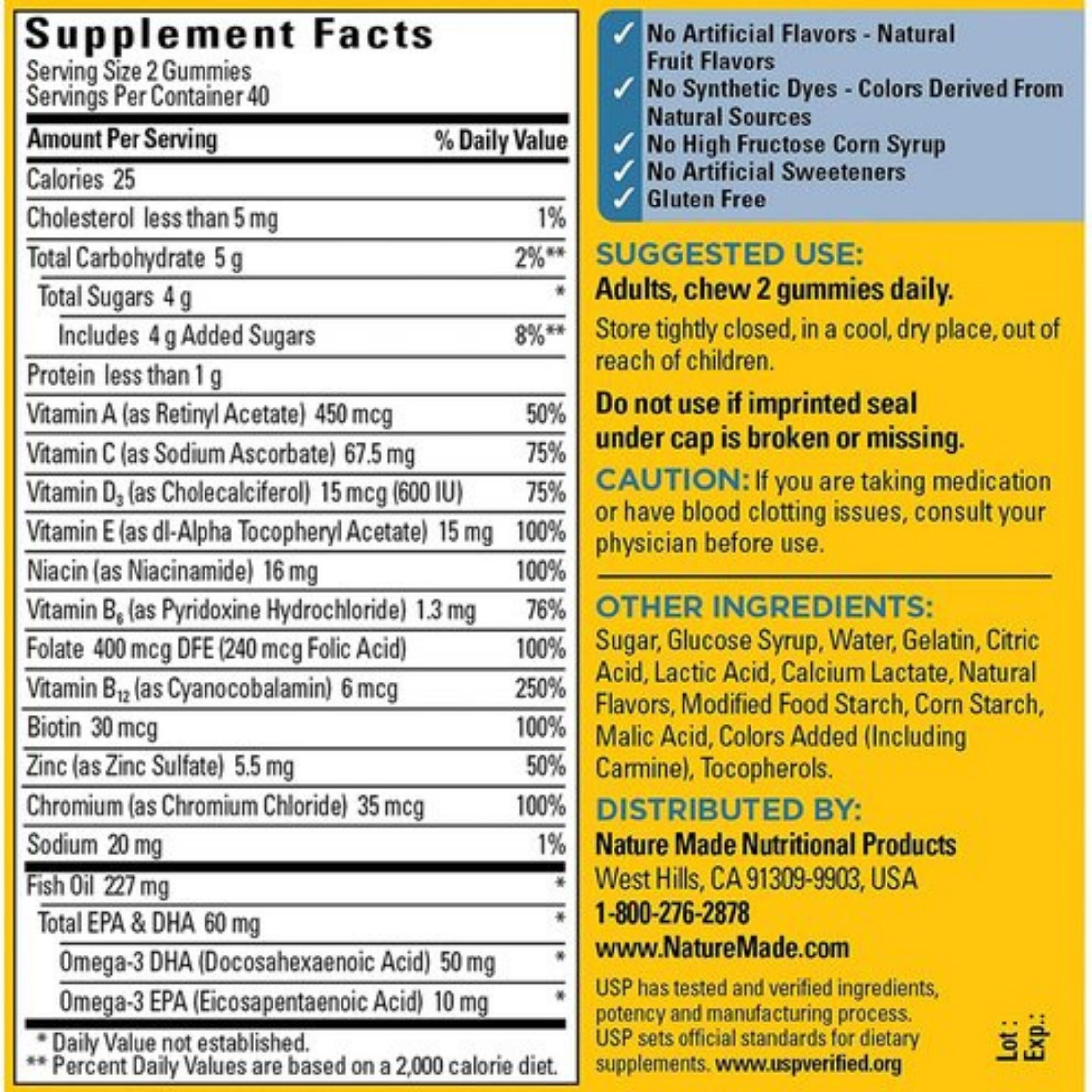 Nature Made Multi + Omega 3, For Him, Gummies, Strawberry, Lemon & Orange, Value Size