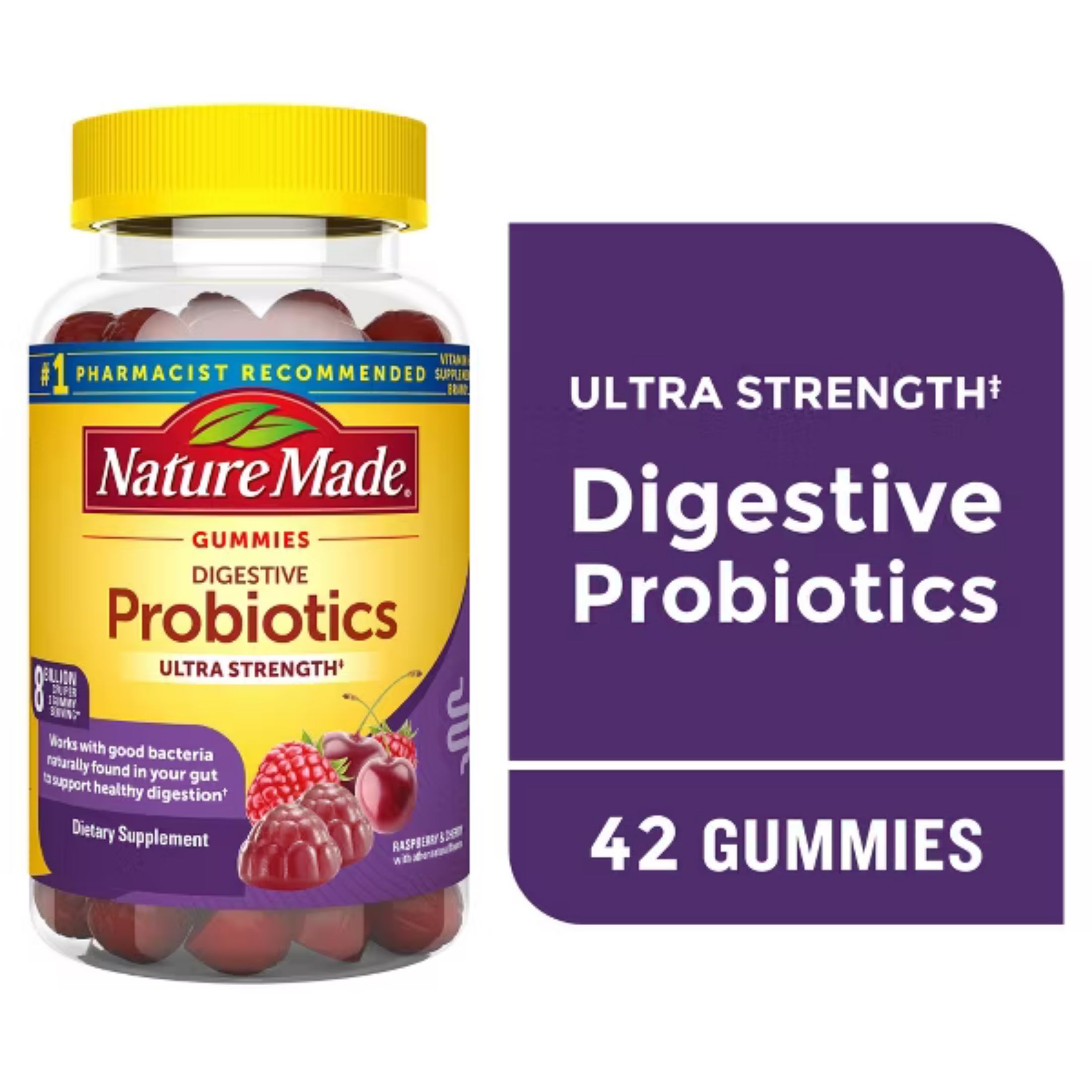 Nature Made Ultra Strength Digestive Probiotic Gummies For Women And Men - Raspberry & Cherry - 42ct
