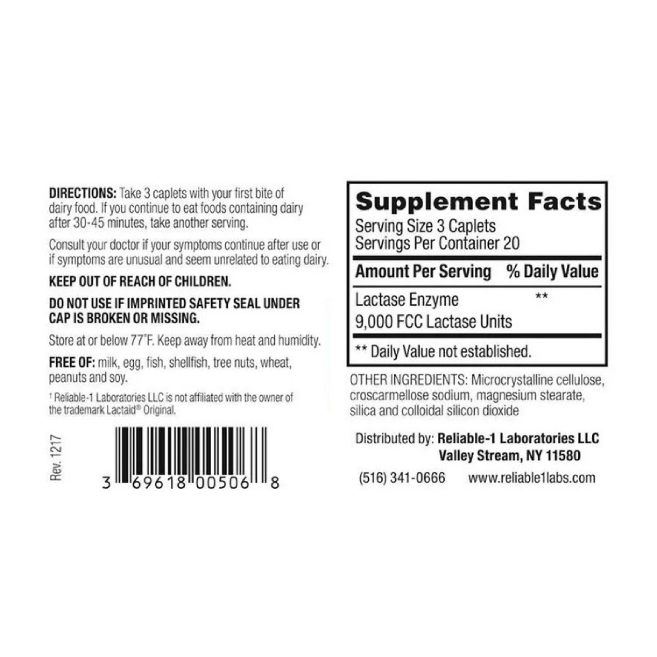 Reliable1 Reliable 1 Lactase Enzyme Caplets