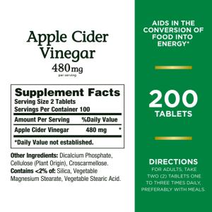 Nature's Bounty Apple Cider Vinegar Supplement 480 Mg - 200 Tablets