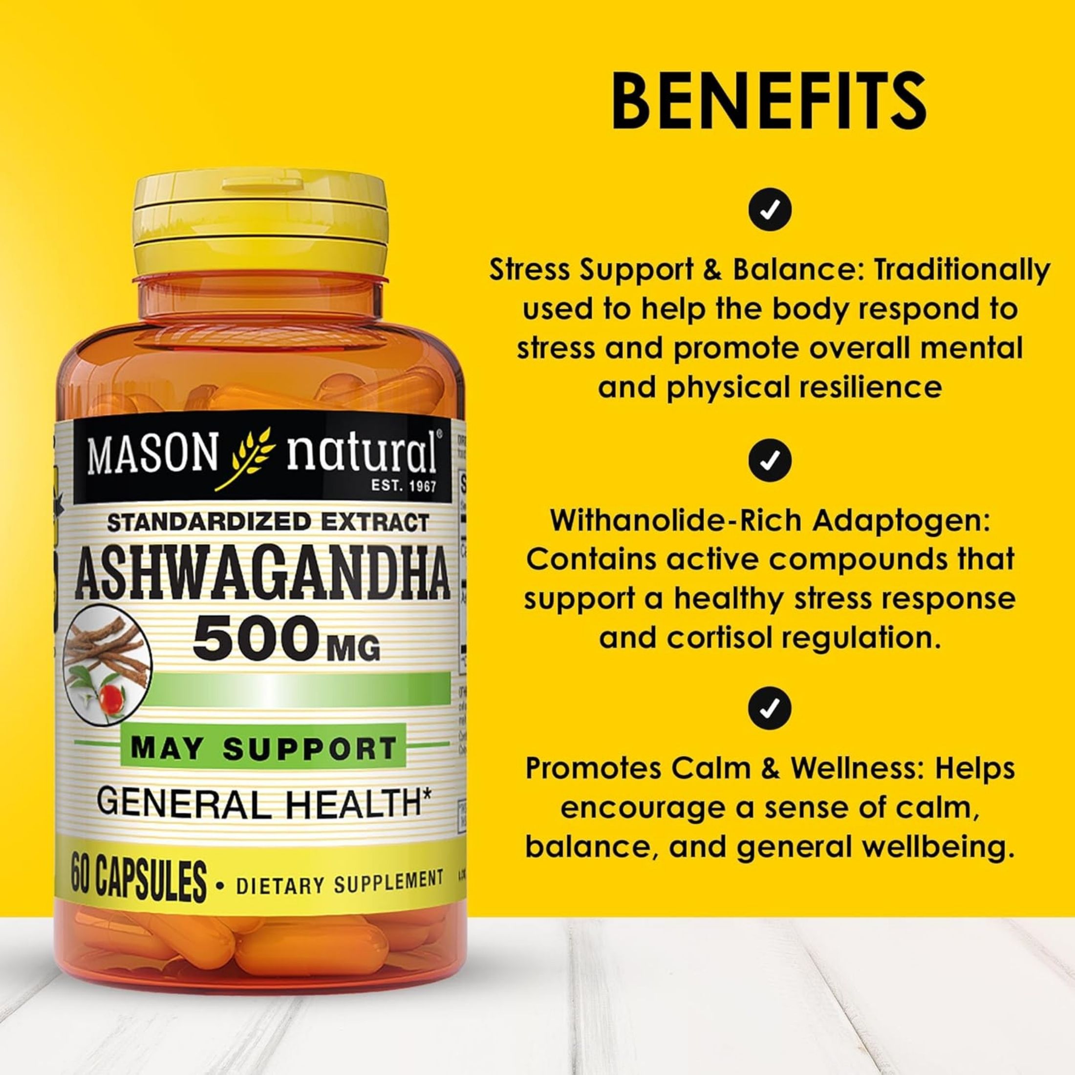 Mason Natural Ashwagandha Standardized Extract 500 Mg Capsules