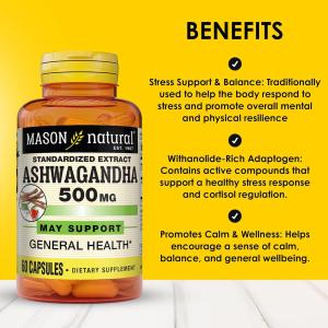 Mason Natural Ashwagandha Standardized Extract 500 Mg Capsules
