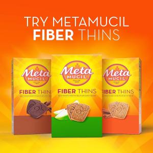 Metamucil 100% Natural Psyllium Husk Fiber Thins, Supplement For Digestive Health, Chocolate