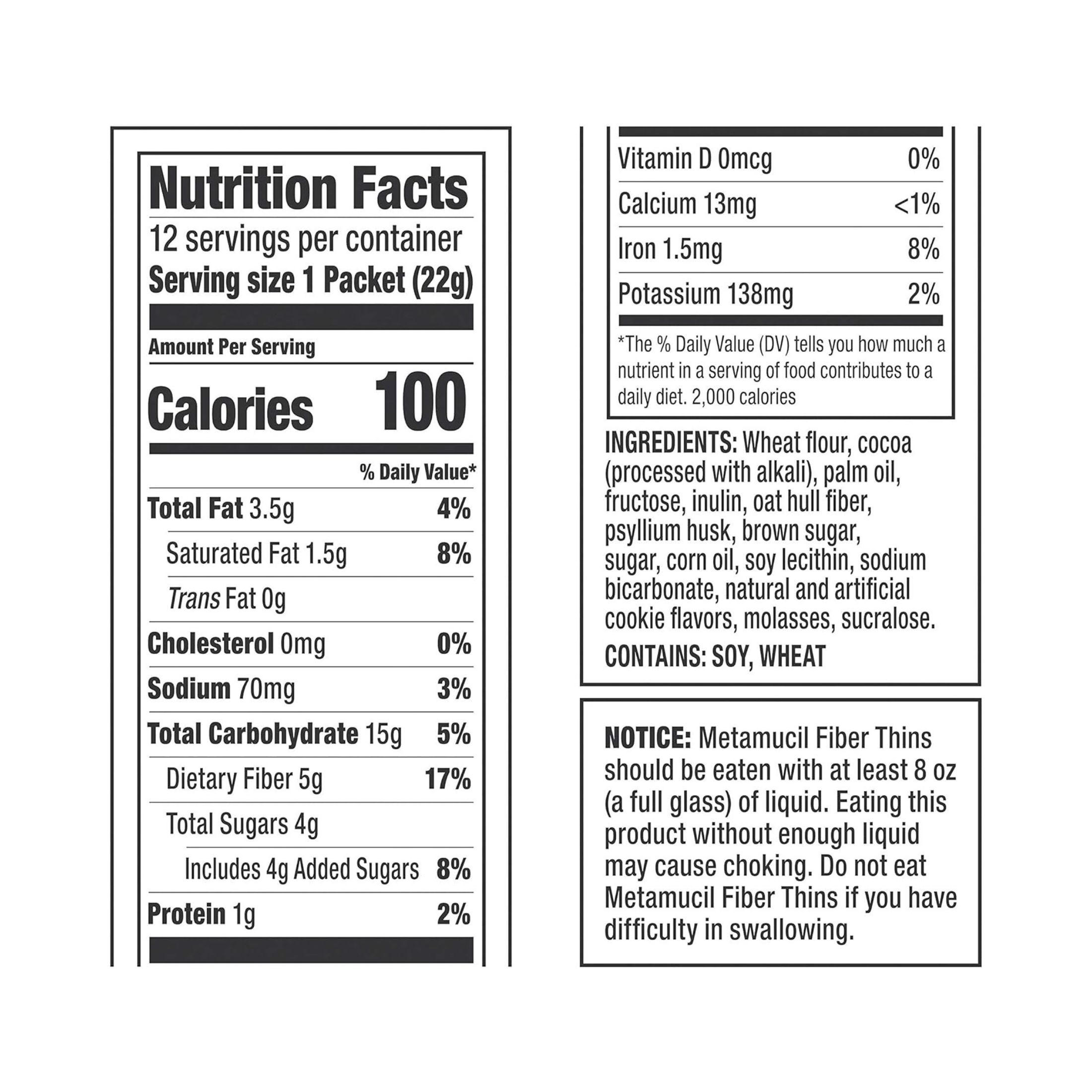 Metamucil 100% Natural Psyllium Husk Fiber Thins, Supplement For Digestive Health, Chocolate