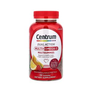 Centrum MultiGummies Omega 3 Gummy Multivitamin For Adults, Multivitamin/Multimineral Supplement, Strawberry/Lemon/Orange Flavors