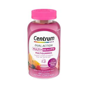 Centrum Multigummies, Dual Action, Multi + Beauty, 2500 Mcg, Gummies, Natural Cherry, Berry & Orange Flavors