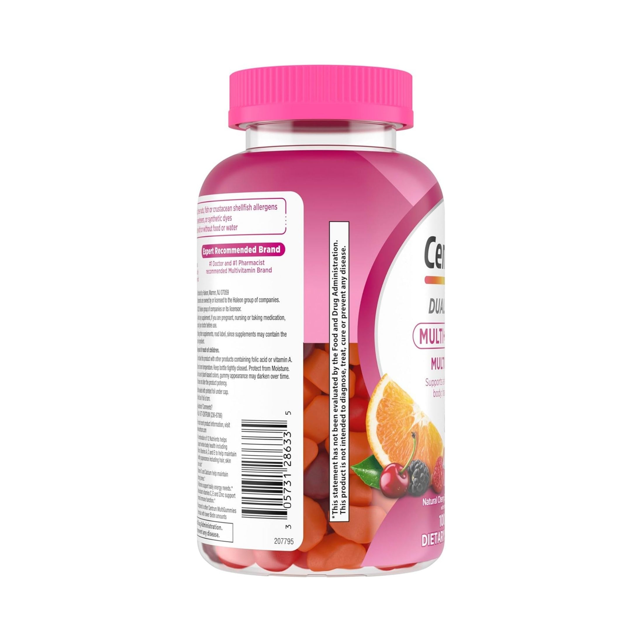 Centrum Multigummies, Dual Action, Multi + Beauty, 2500 Mcg, Gummies, Natural Cherry, Berry & Orange Flavors
