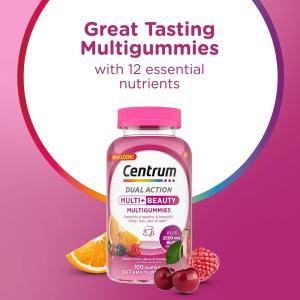 Centrum Multigummies, Dual Action, Multi + Beauty, 2500 Mcg, Gummies, Natural Cherry, Berry & Orange Flavors