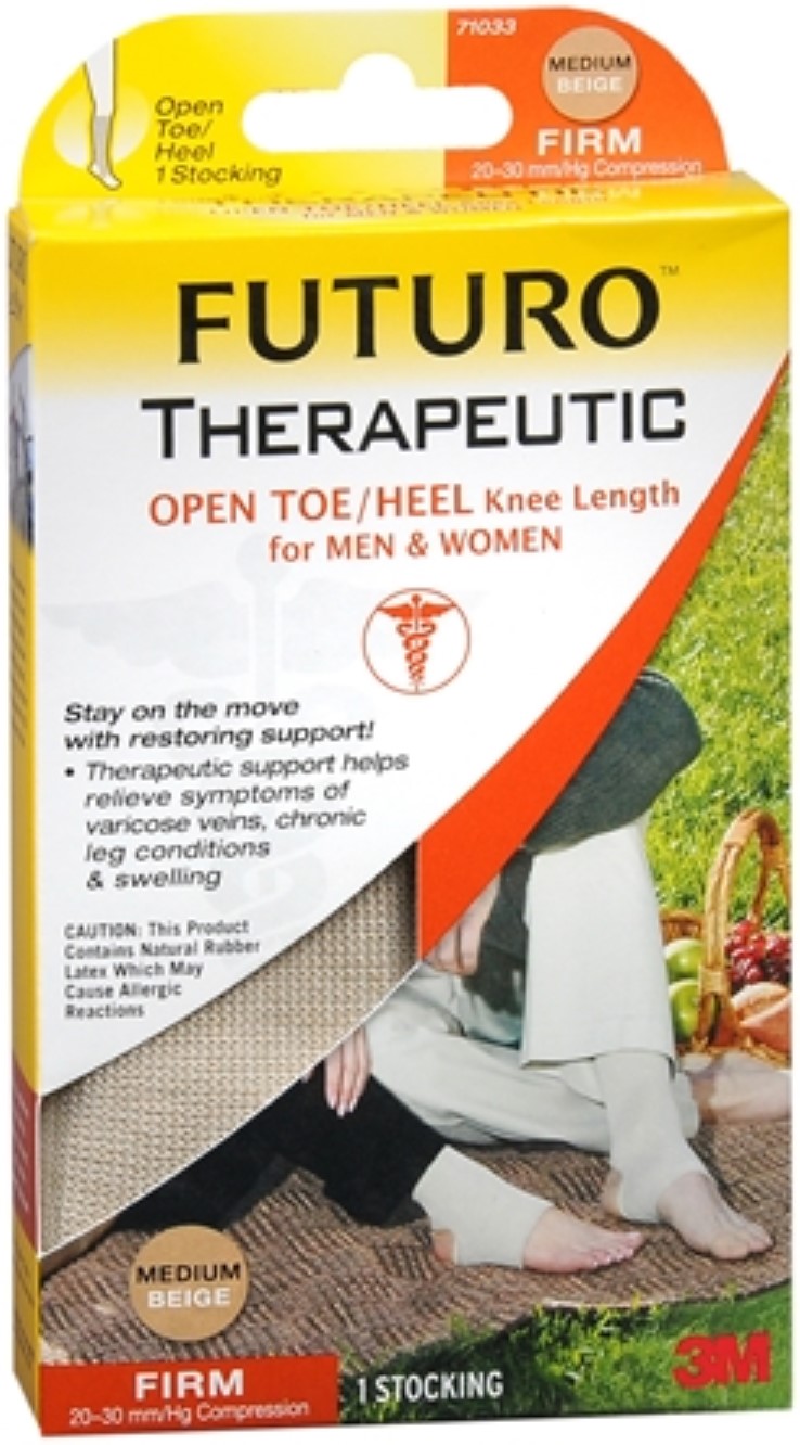 Futuro Open Toe/Heel Therapeutic Knee Length Stocking, Medium Beige, Firm