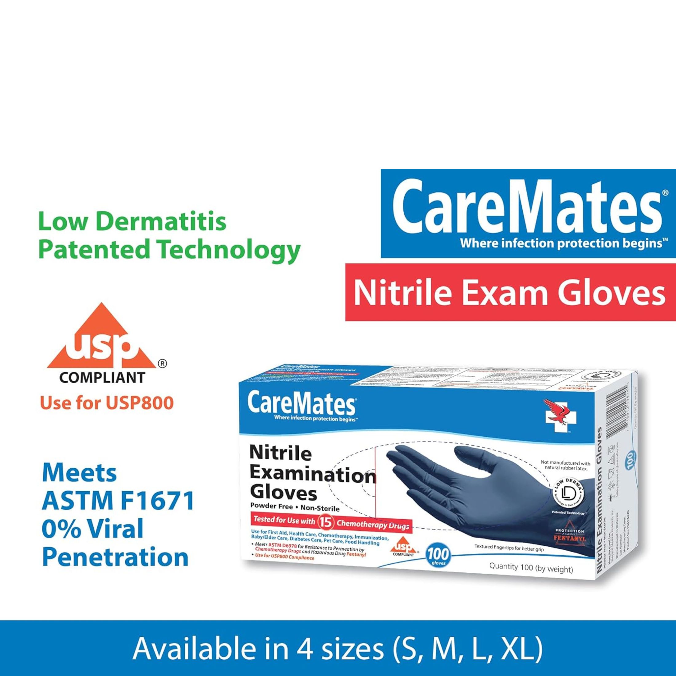 CareMates Powder Free Nitrile Examination Gloves Small