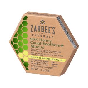Zarbee's Naturals 96 Honey Cough Soothers + Mucus With Ivy Leaf Extract, Lemon Menthol Flavor