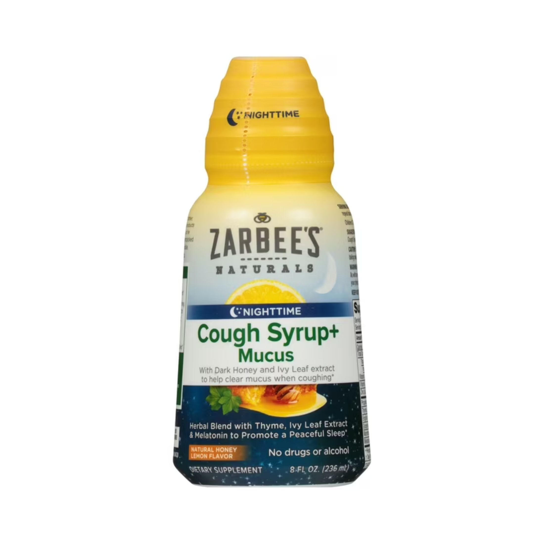 Zarbee's Naturals Nighttime Cough Syrup + Mucus Natural Honey Lemon Flavor, 8 Oz
