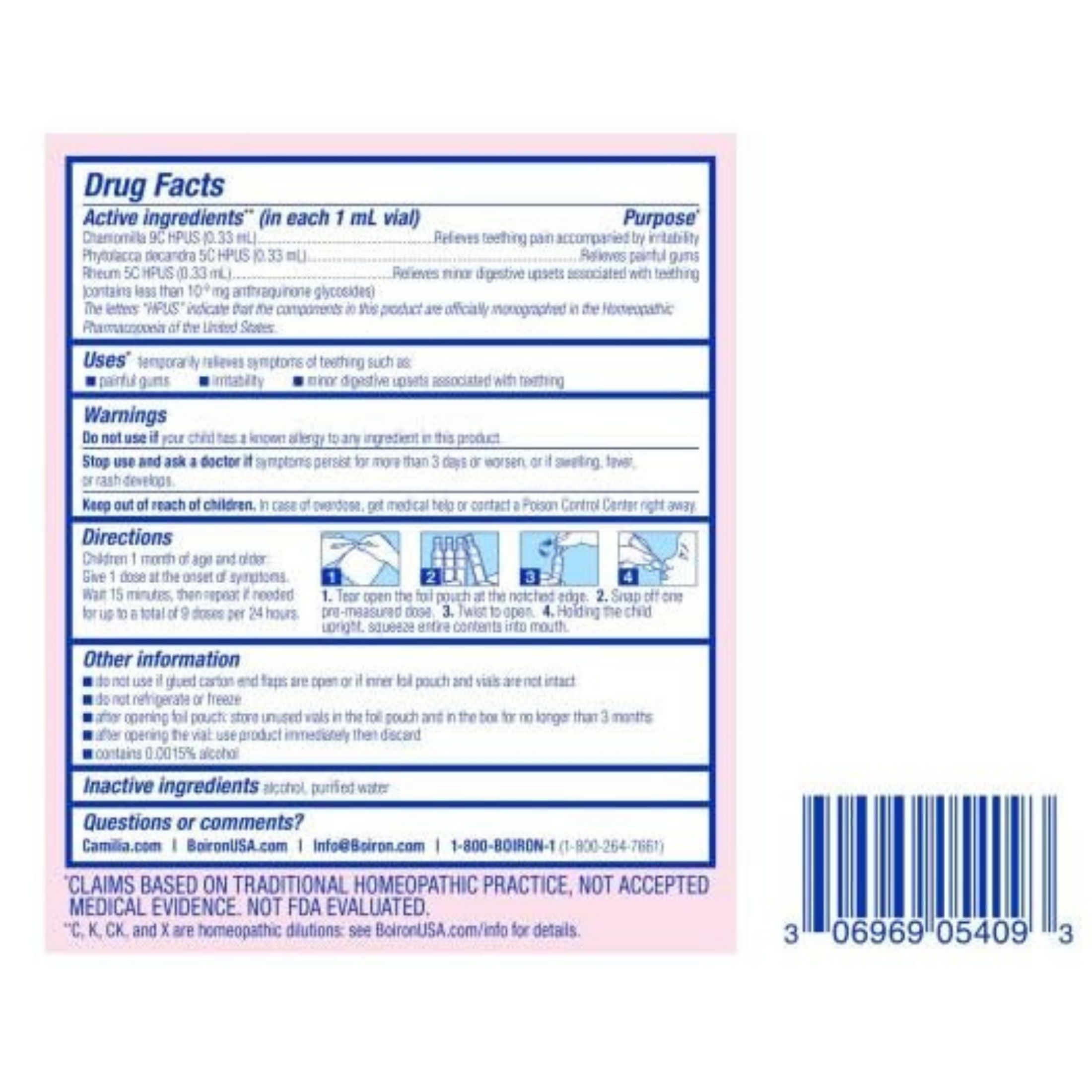 Boiron Camilia, Homeopathic Medicine Teething Relief, 30 Single Liquid Doses