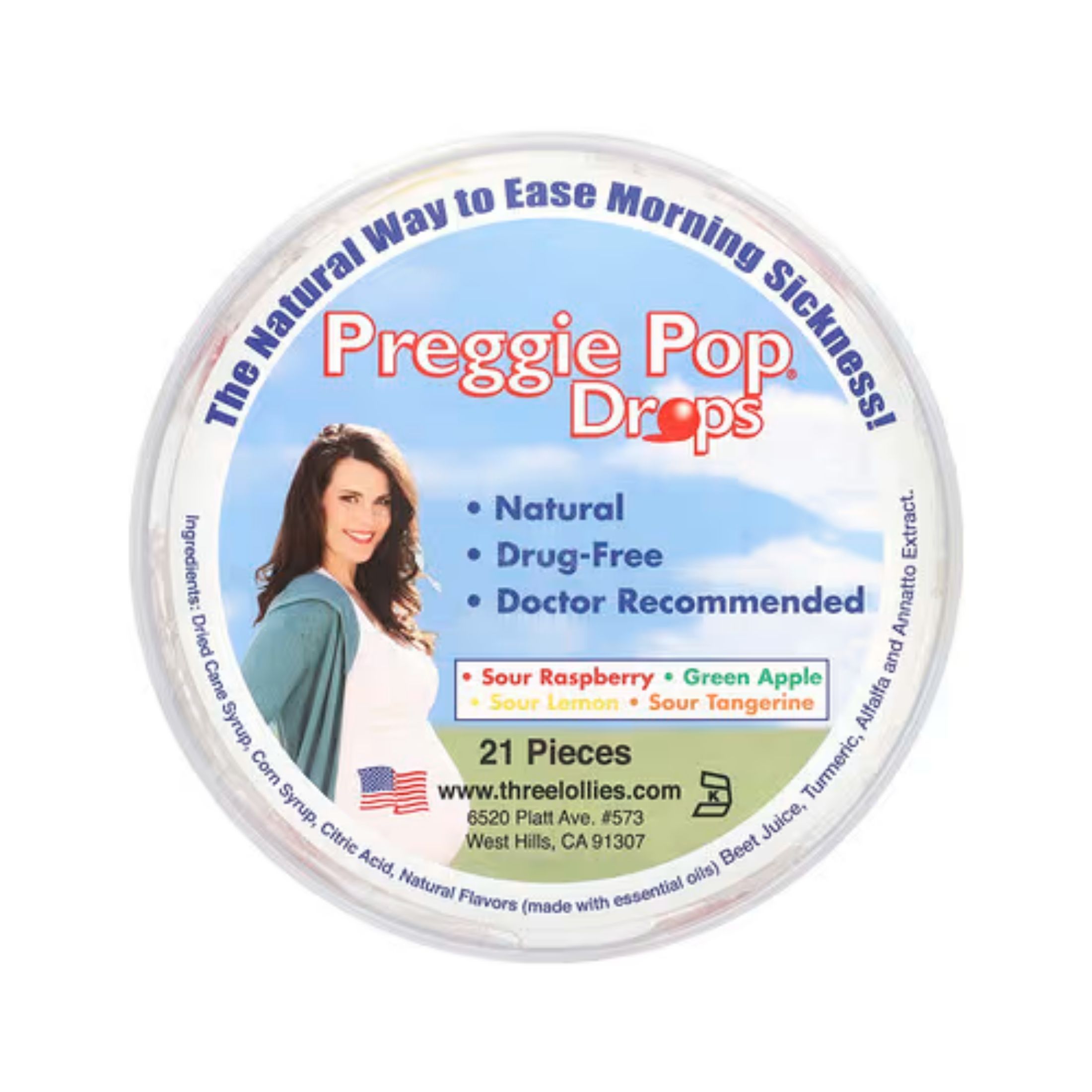 Three Lollies Preggie, Preggie Pop Drops, Sour Fruits, 21 Pieces