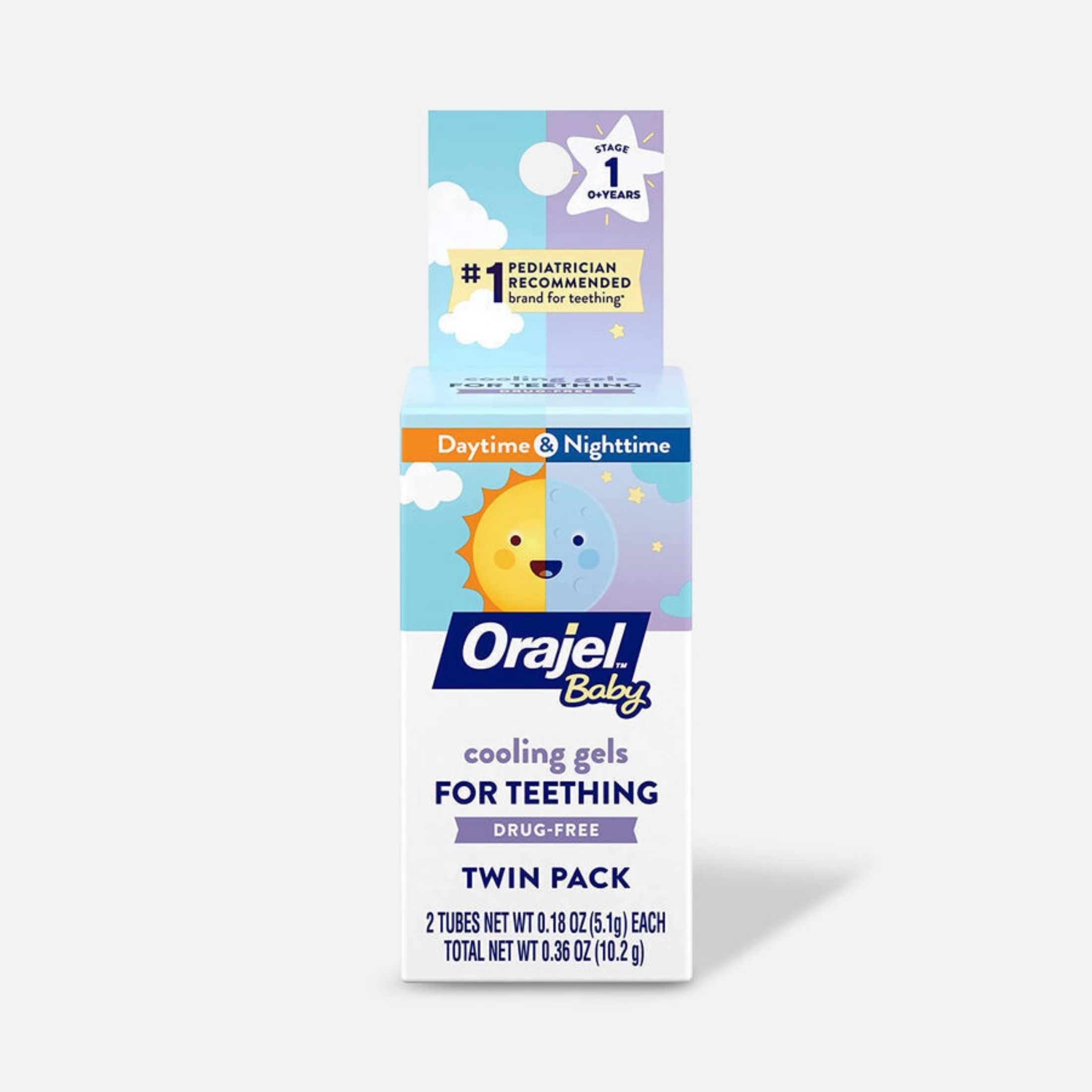Orajel Baby Twin Pack Daytime & Nighttime Non Medicated Cooling Gel For Teething 2 0.18 Oz Tubes