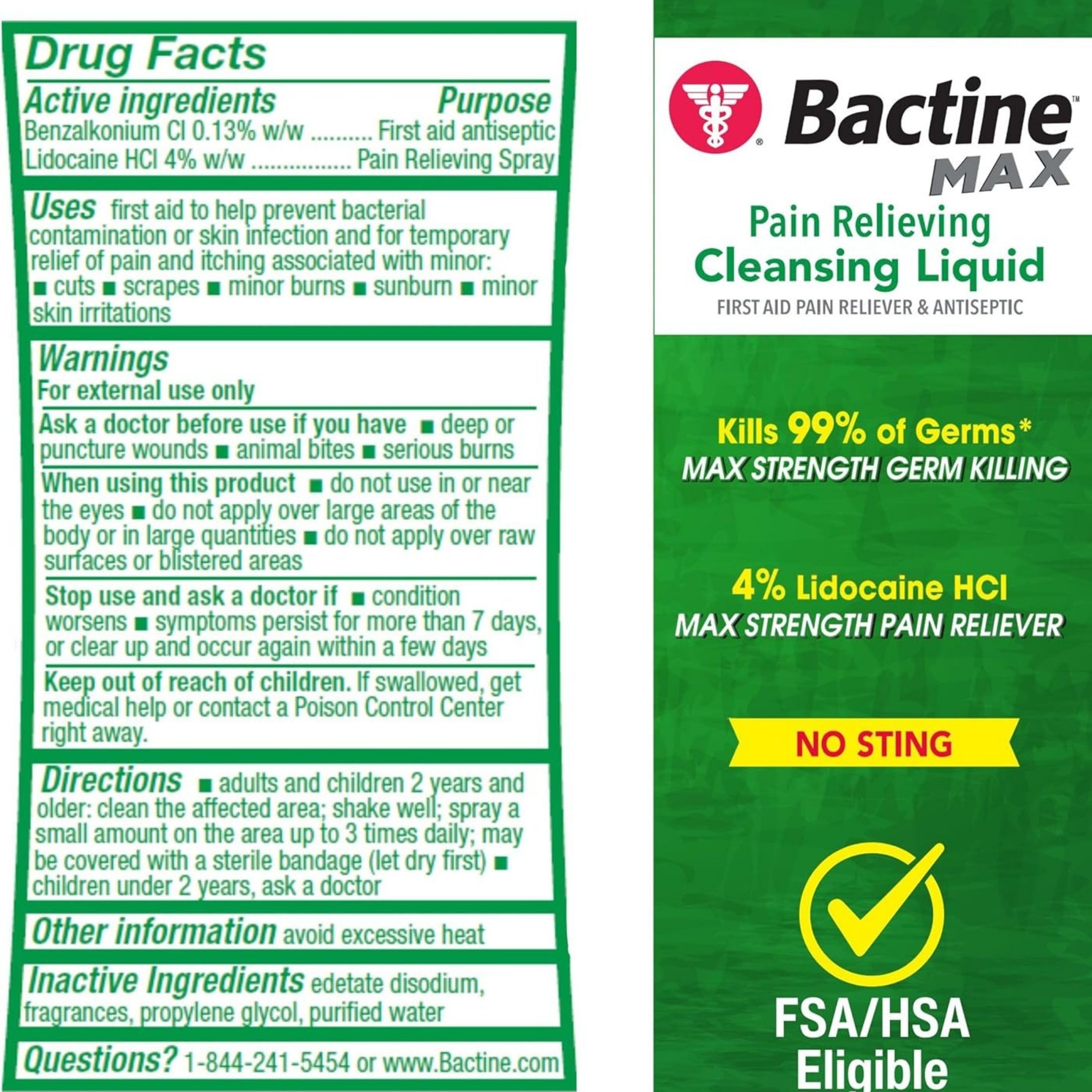 Bactine Max Cleansing Spray, Pain Relieving, 5 Fluid Ounce