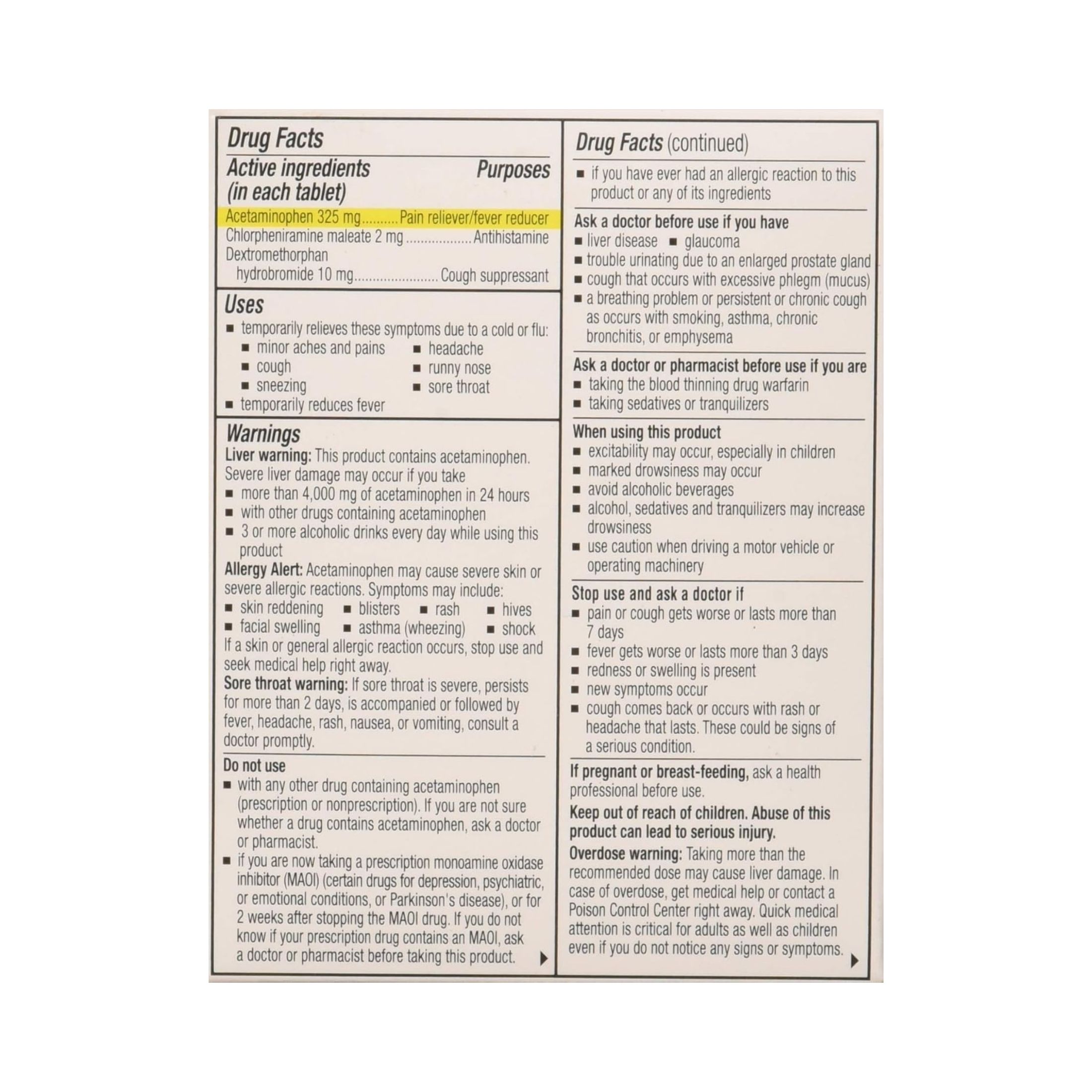 Coricidin Cold Symptom Relief, Maximum Strength Flu, Decongestant Free, Tablets