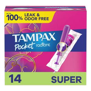 Tampax Radiant Tampons Regular Absorbency With Bpa Free Plastic Applicator And Leak Guard Braid, Unscented