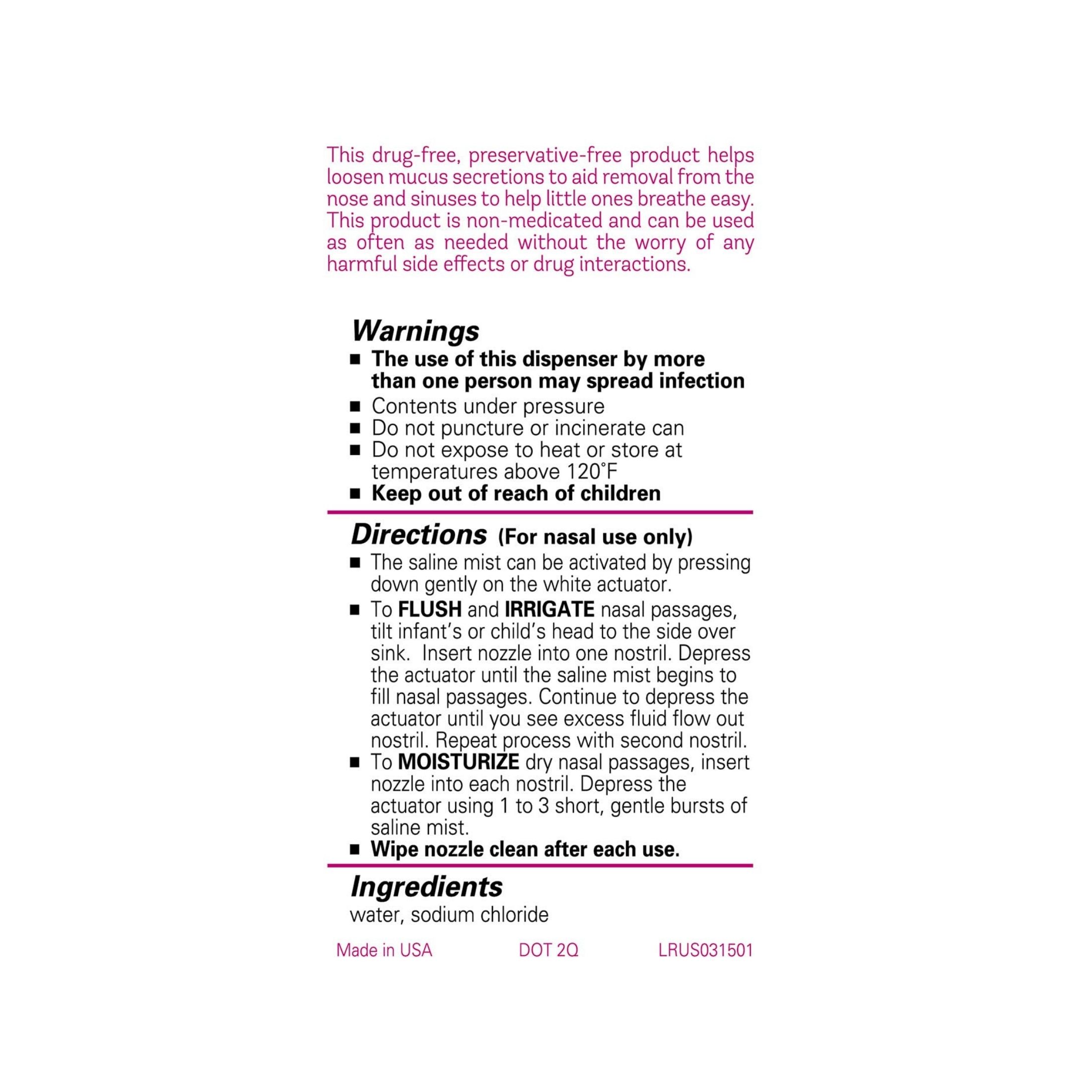 Little Remedies Breathe Easy Sterile Saline Mist 3 Oz