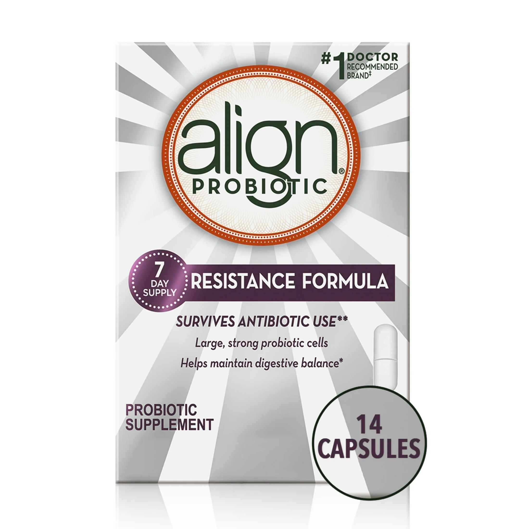 Align Resistance Formula Probiotic Supplement, Survives Antibiotic Use, 14 Capsules, Saccharomyces Boulardi CNCM1-1079, #1 Doctor Recommended Brand