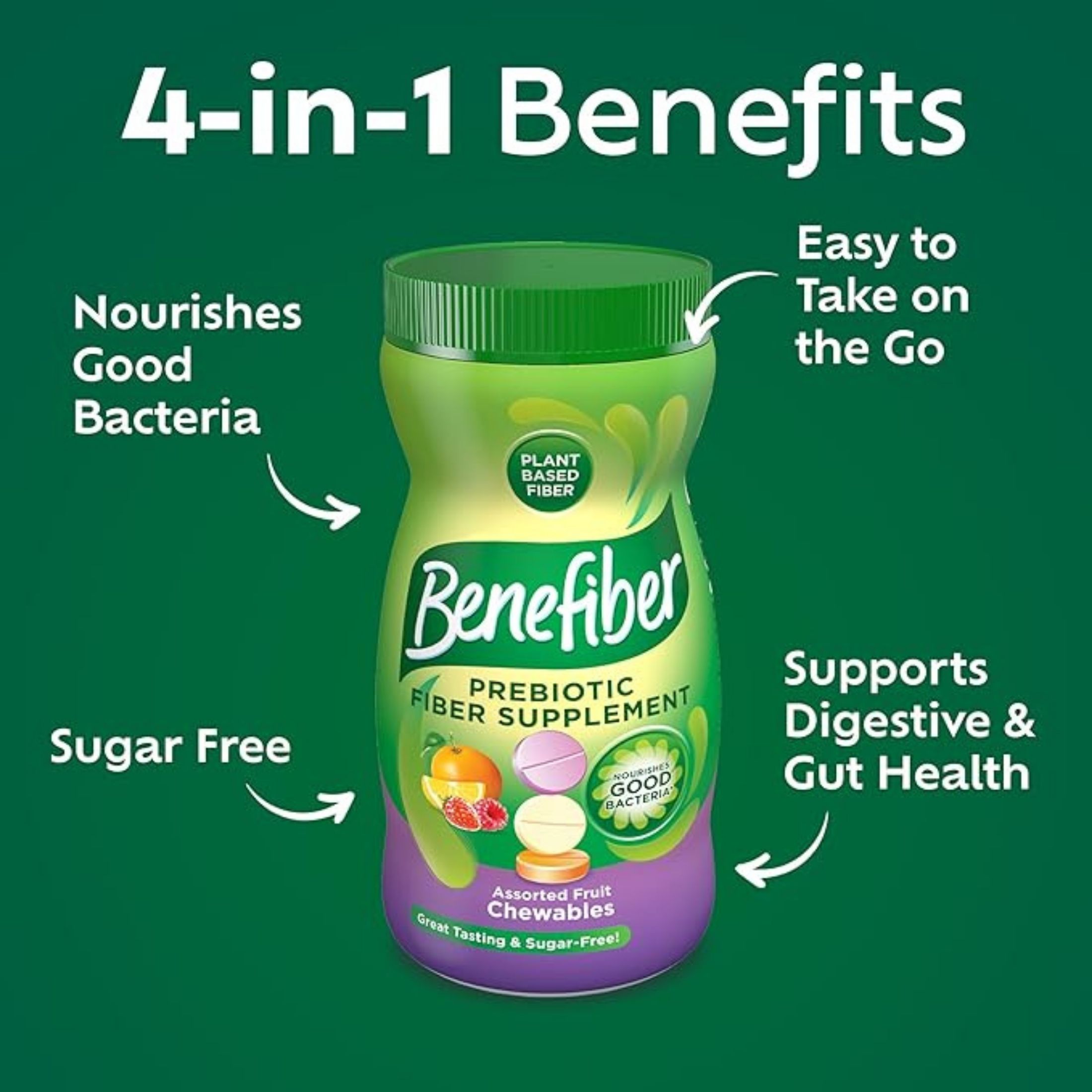Benefiber Fiber Supplement Chewable Tablets Assorted Fruit