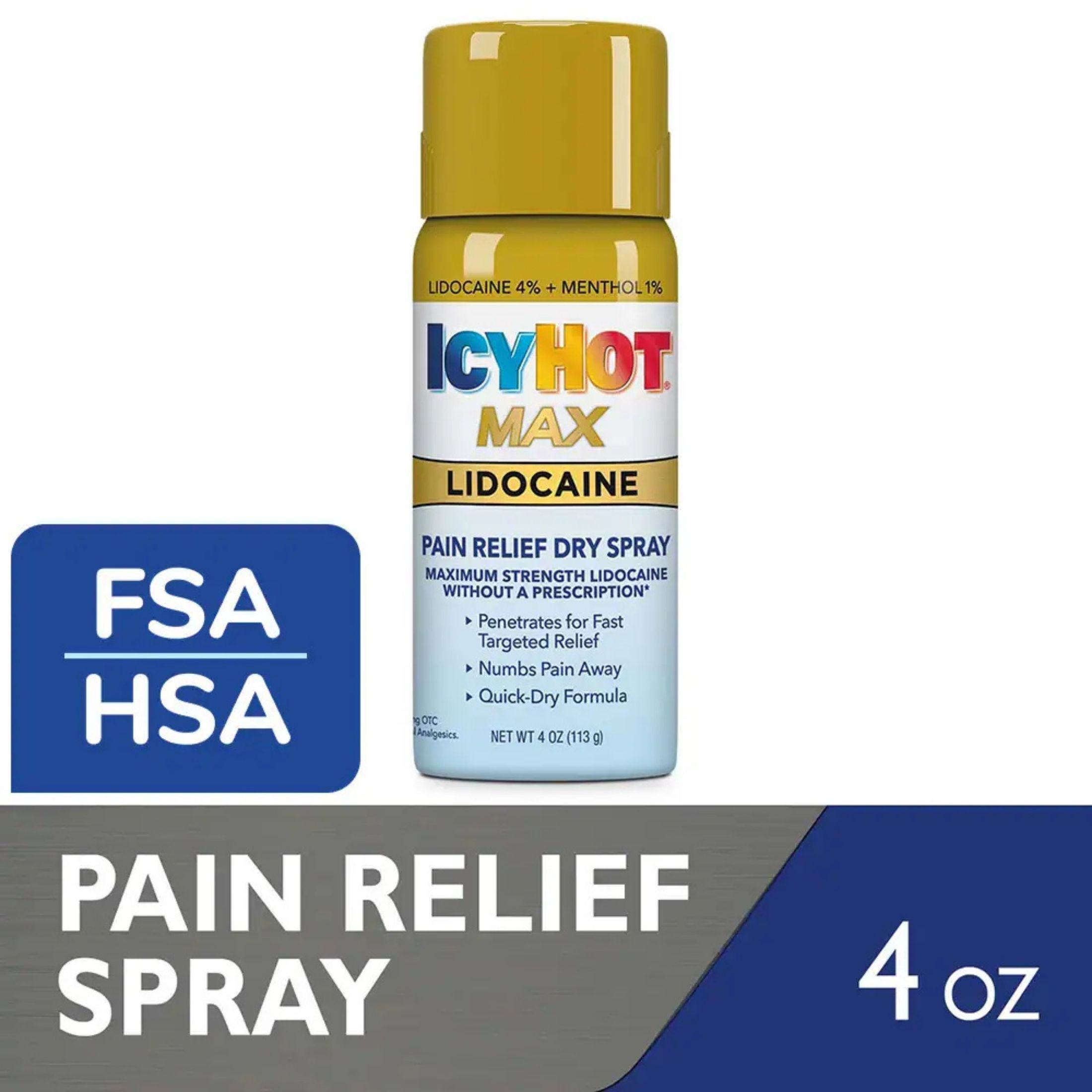 Icy Hot Pain Relief Spray, Dry, Max Strength, Lidocaine, Plus Menthol