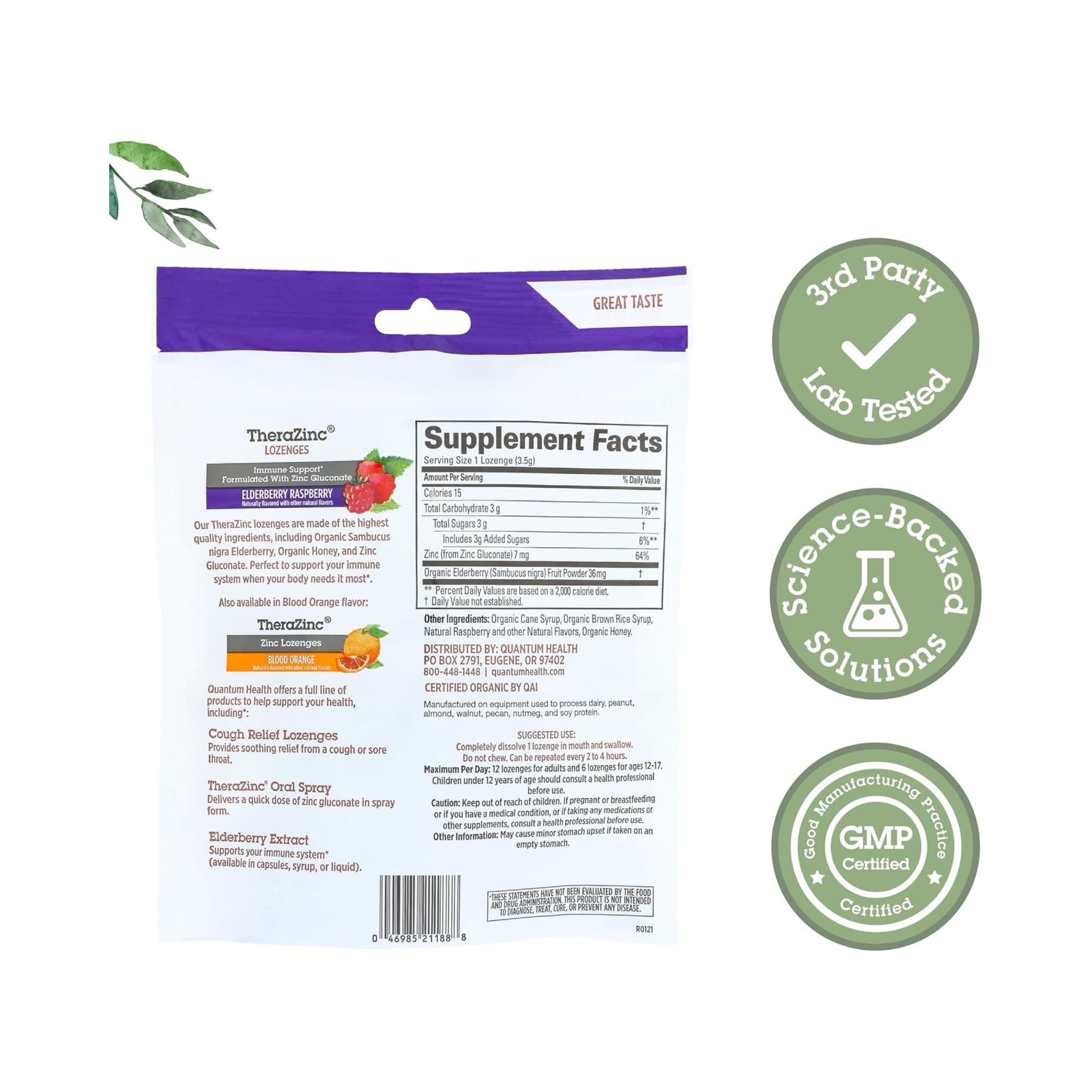 Quantum Health Thera Zinc Organic Therazinc Lozenges Elderberry Raspberry