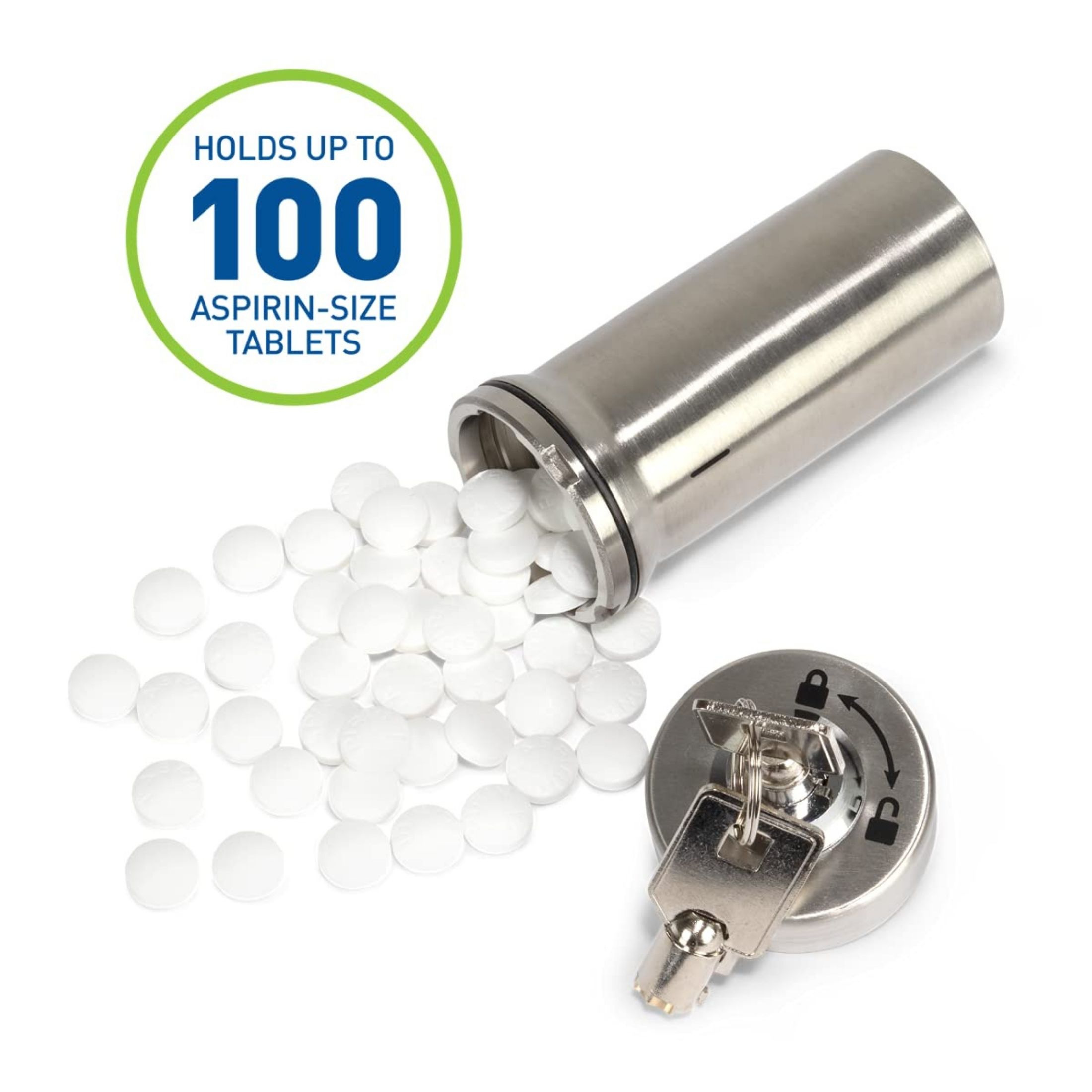 Ezy Dose | Pill Box And Medicine, Vitamin Container, Safe For Money Travel Items, Stainless Steel, 2 Keys With Lock Silver Large