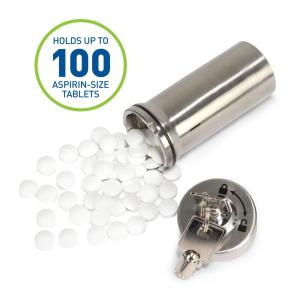 Ezy Dose | Pill Box And Medicine, Vitamin Container, Safe For Money Travel Items, Stainless Steel, 2 Keys With Lock Silver Large