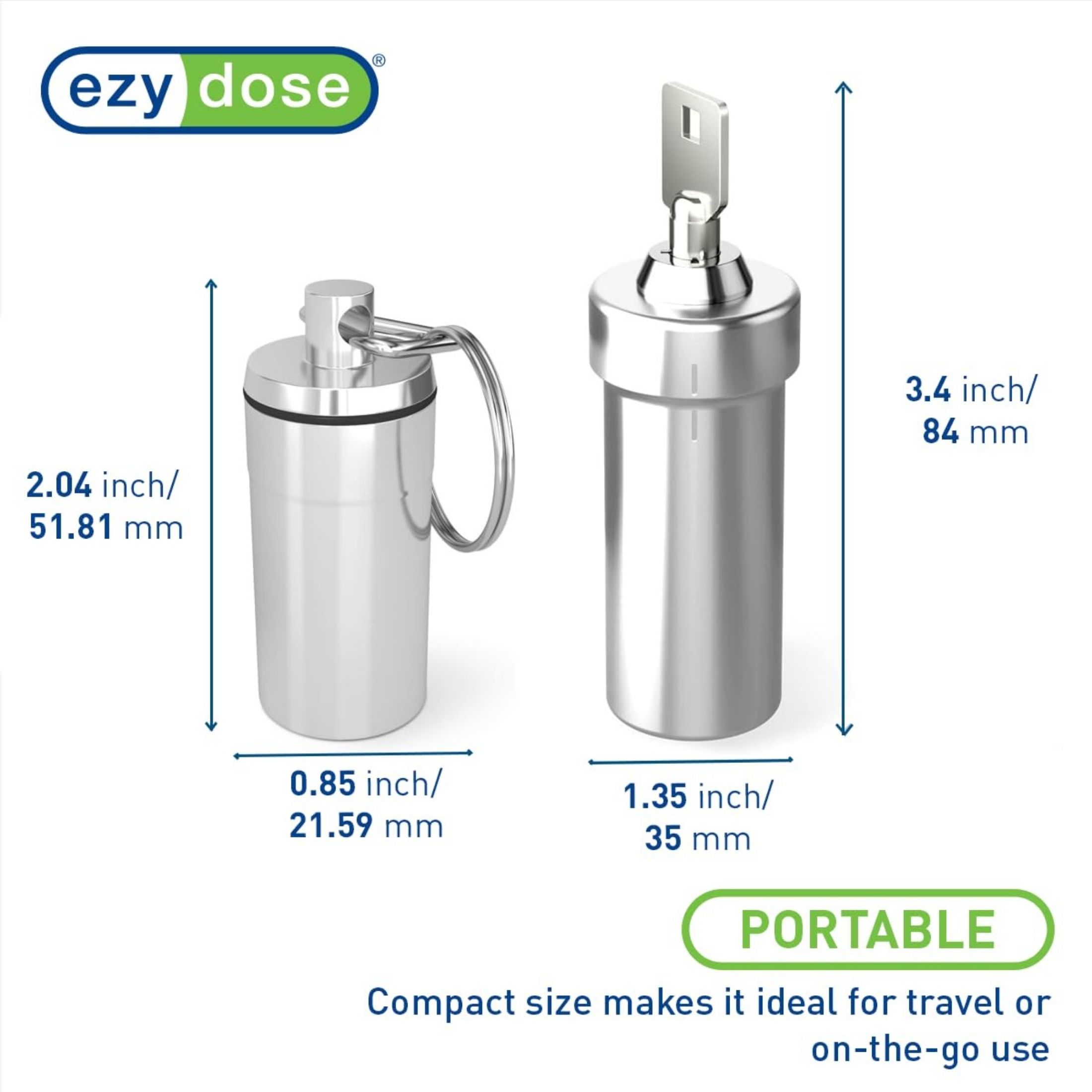 Ezy Dose | Pill Box And Medicine, Vitamin Container, Safe For Money Travel Items, Stainless Steel, 2 Keys With Lock Silver Large