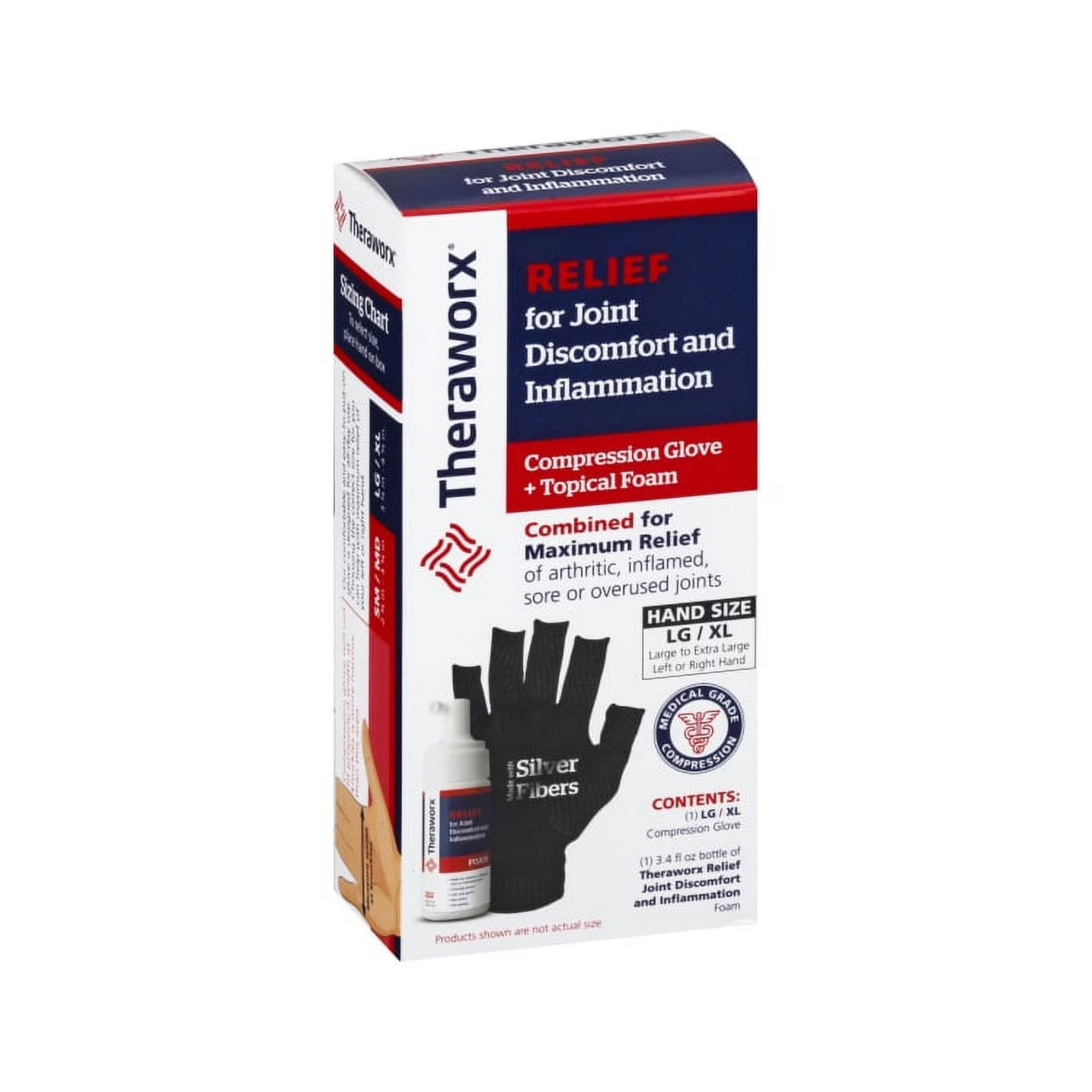 Theraworx Compression Glove + Topical Foam, LG/XL
