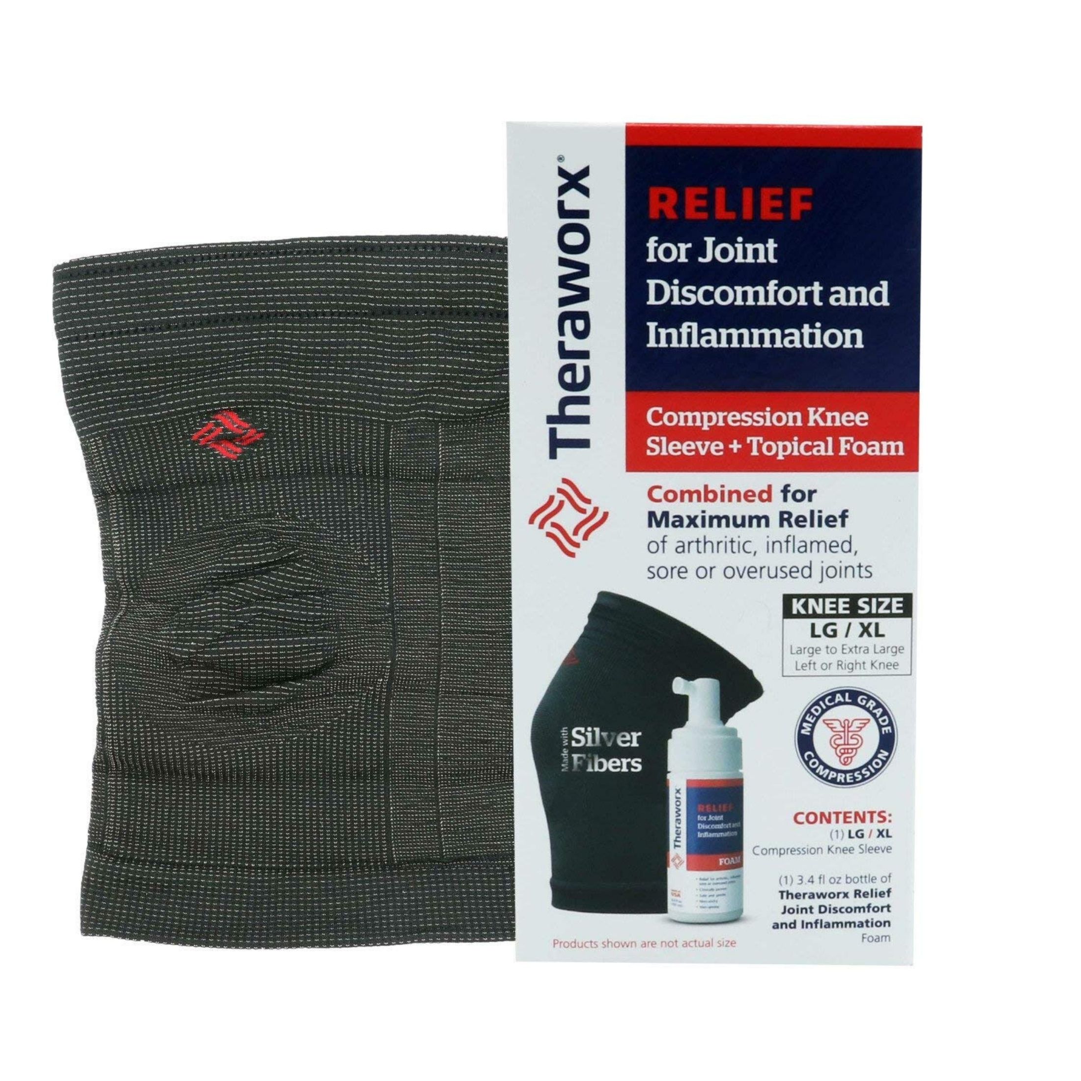 Theraworx Compression Knee Sleeve + Topical Foam, LG/XL