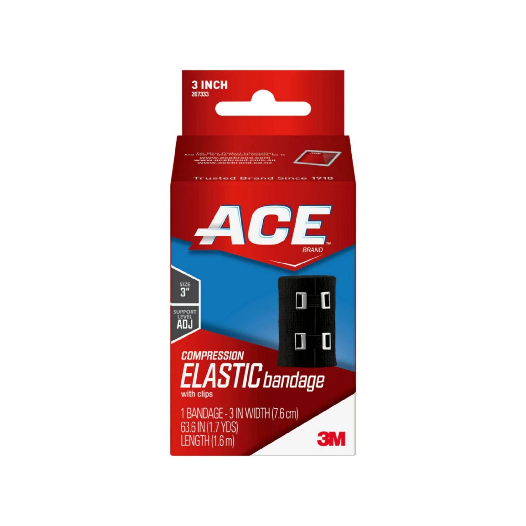 ACE Black Compression Elastic Bandage With Metal Clips - 3 Inch