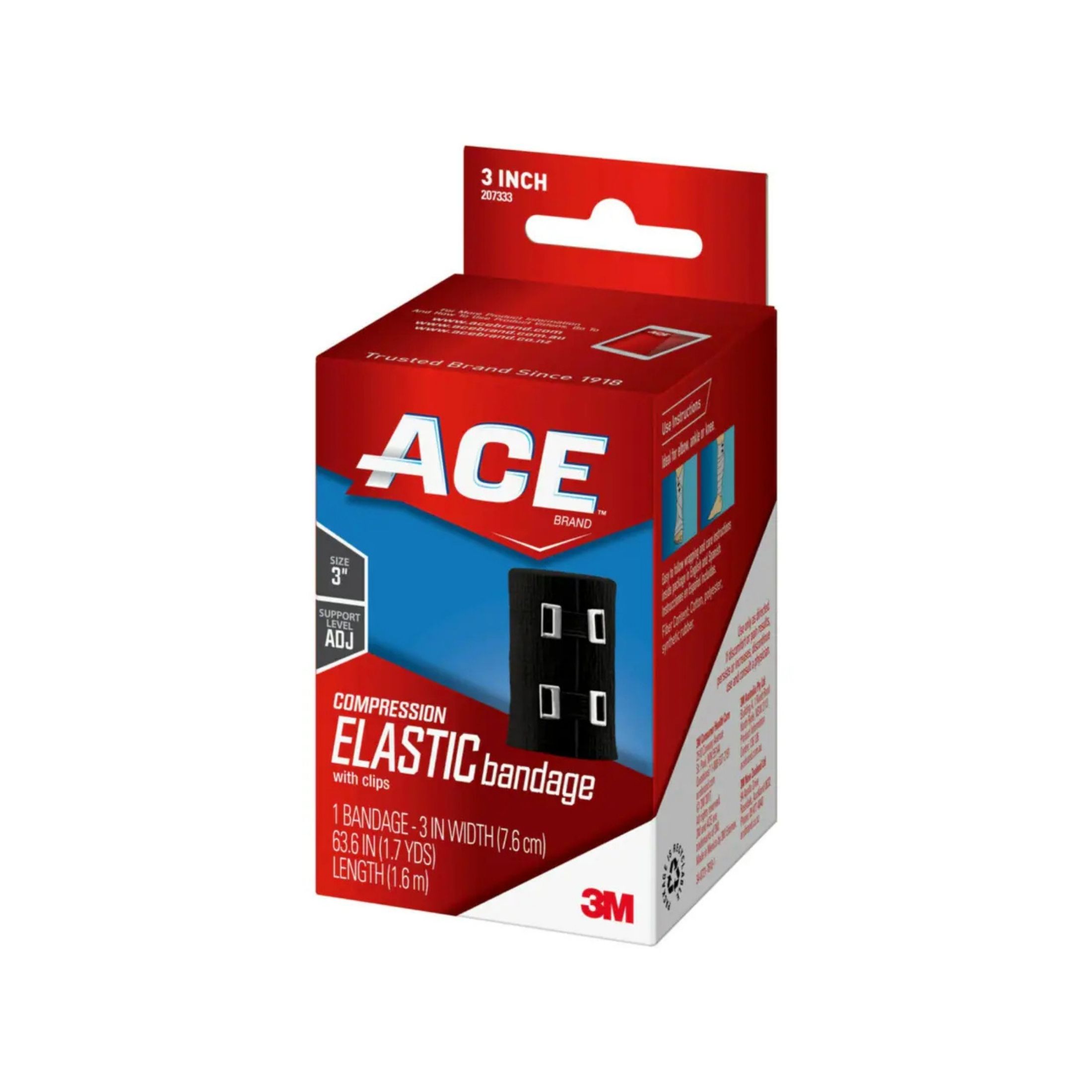 ACE Black Compression Elastic Bandage With Metal Clips - 3 Inch