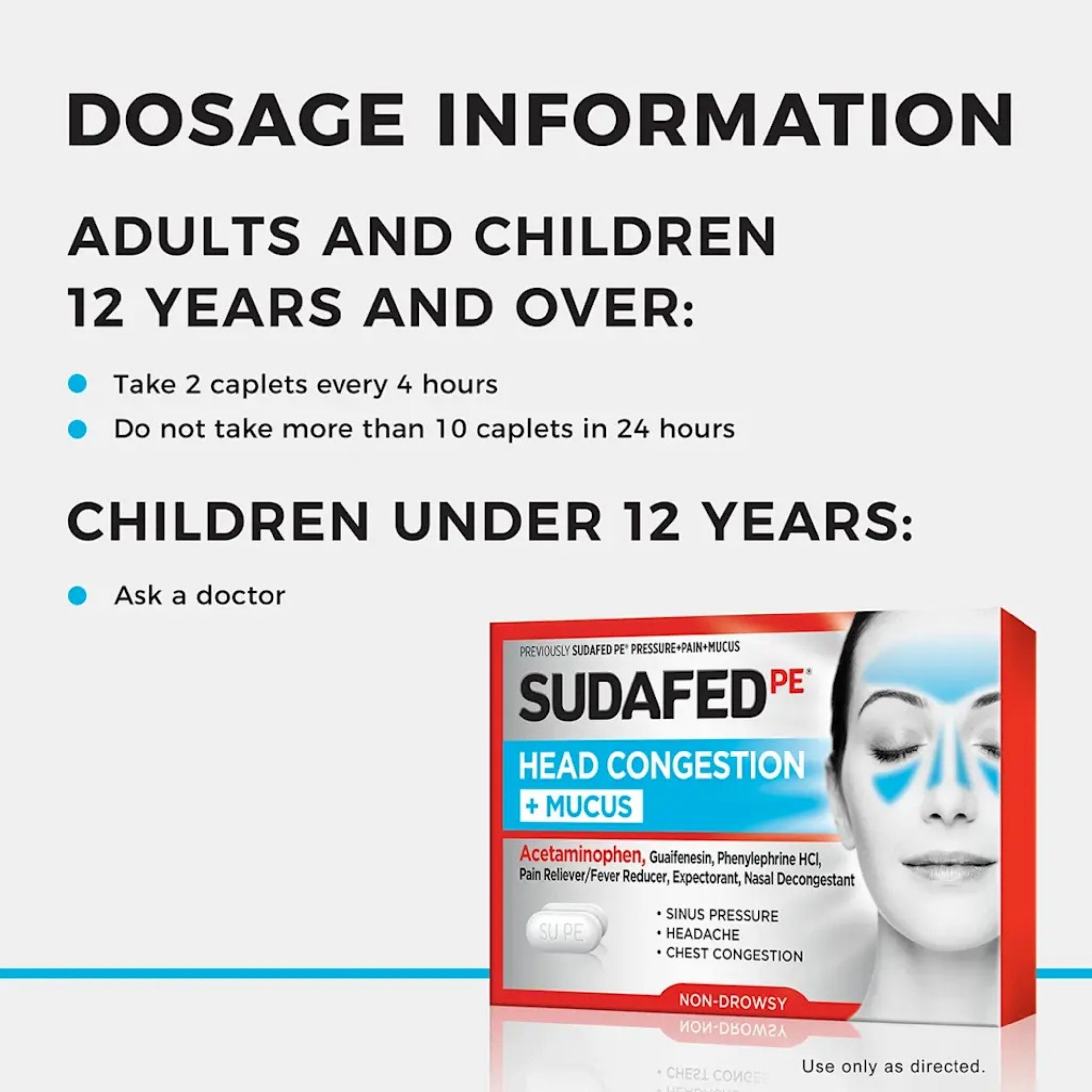 Sudafed PE Head Congestion + Mucus Relief Tablets For Sinus Pressure, Congestion, & Headache, Non-Drowsy Decongestant With Acetaminophen, Guaifenesin & Phenylephrine HCI