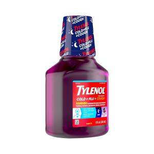 Tylenol Cold + Flu + Cough Night Wild Berry Burst Liquid For Adults, 8 Fl Oz