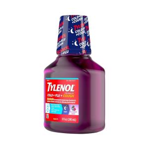 Tylenol Cold + Flu + Cough Night Wild Berry Burst Liquid For Adults, 8 Fl Oz