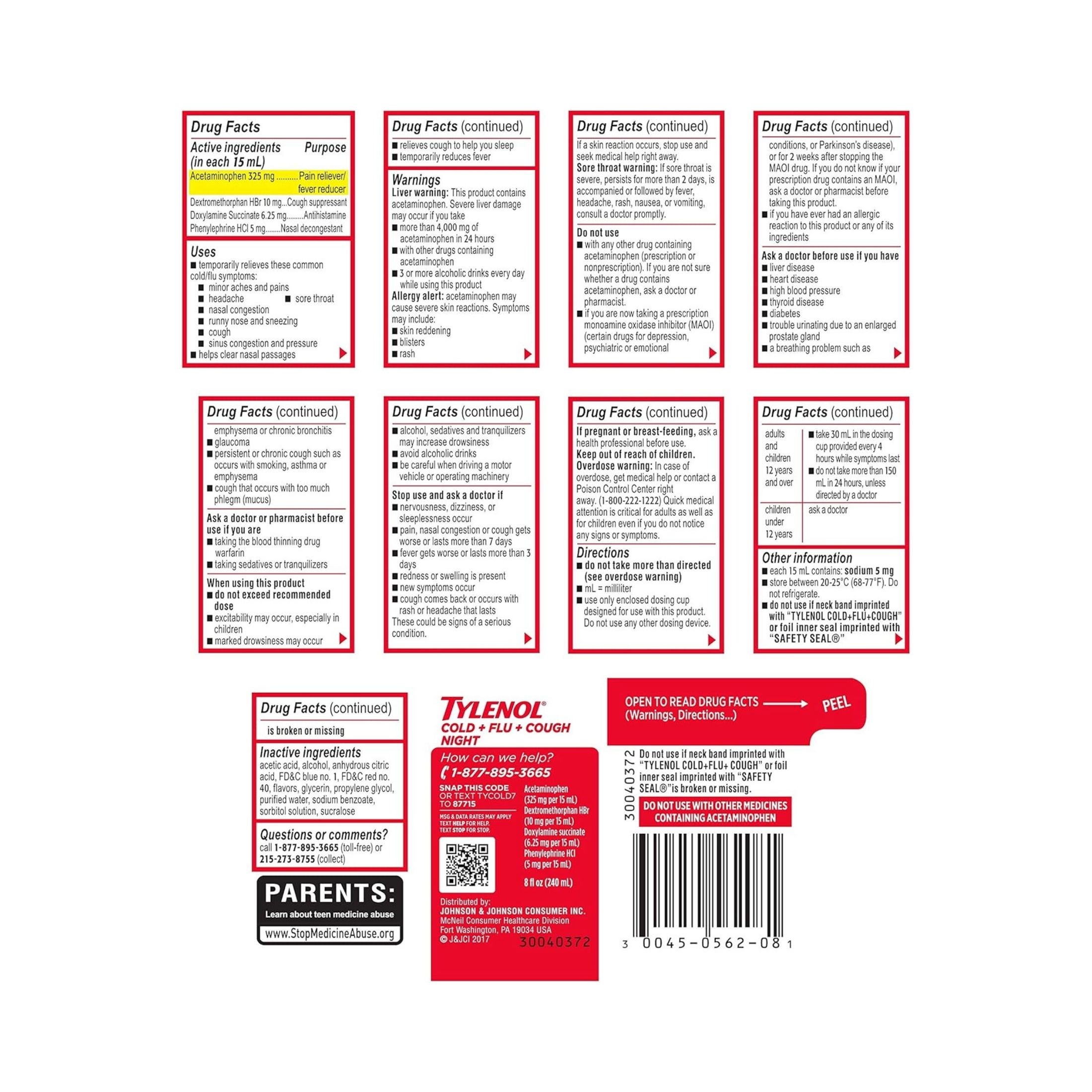 Tylenol Cold + Flu + Cough Night Wild Berry Burst Liquid For Adults, 8 Fl Oz