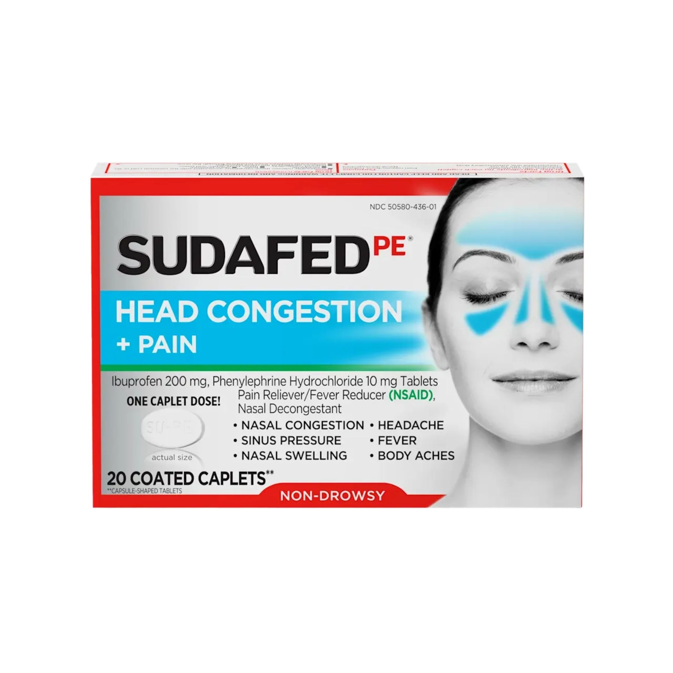 Sudafed PE Head Congestion + Pain, 200 Mg, Coated Caplets