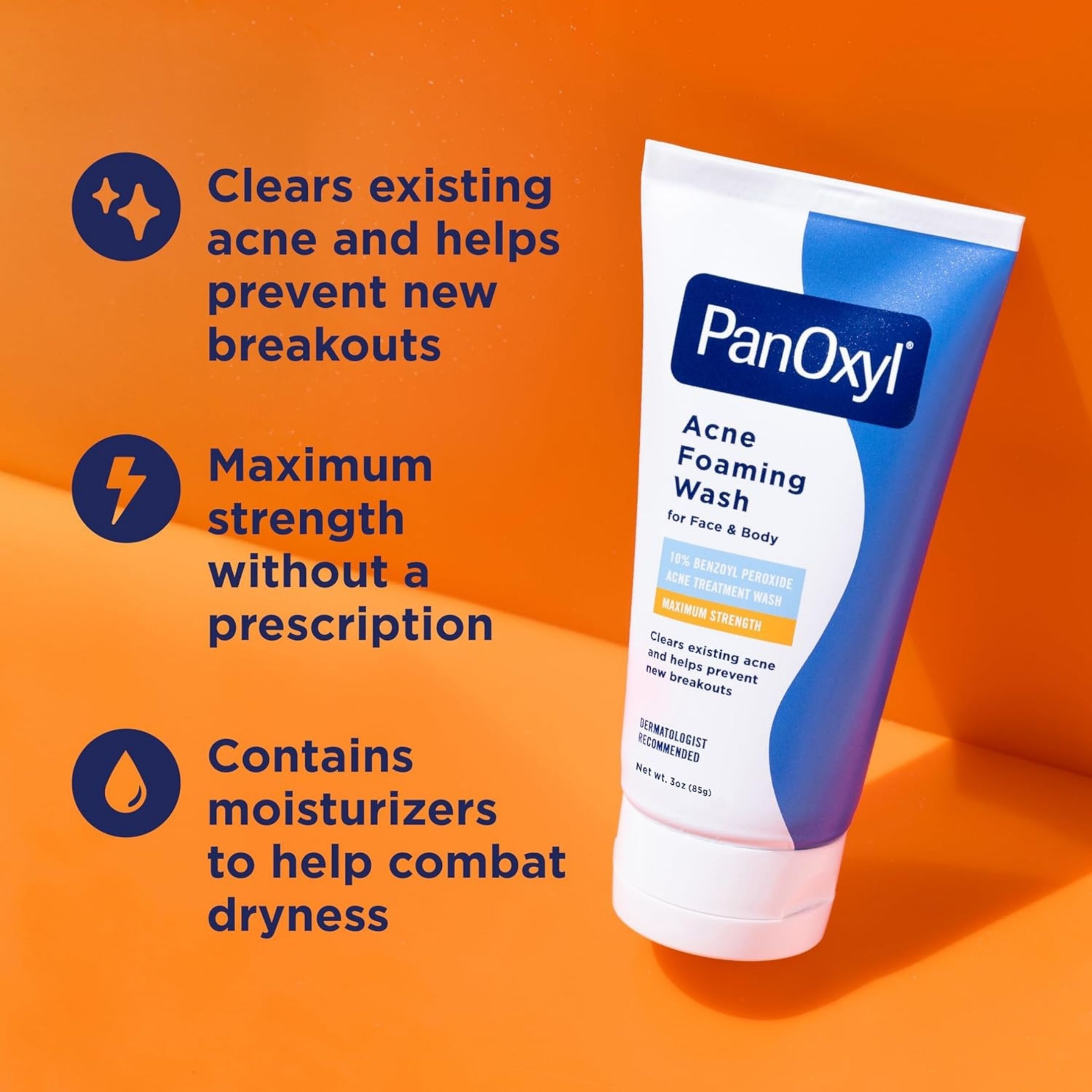 PanOxyl Acne Foaming Wash Benzoyl Peroxide 10 Maximum Strength Antimicrobial, 5.5 Ounce