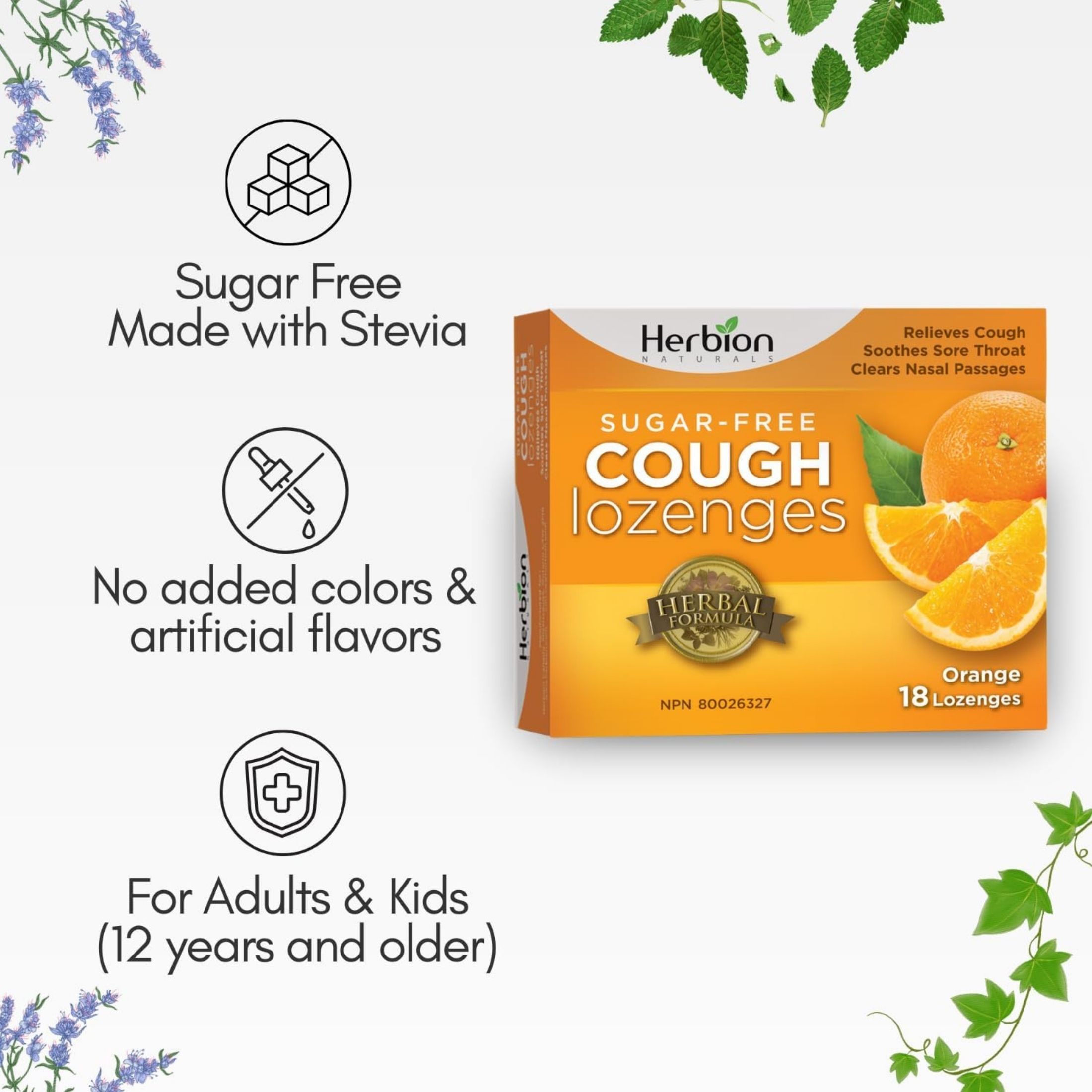 Herbion NATURALS: Cough Drops Orange No Sugar, 18 Tb