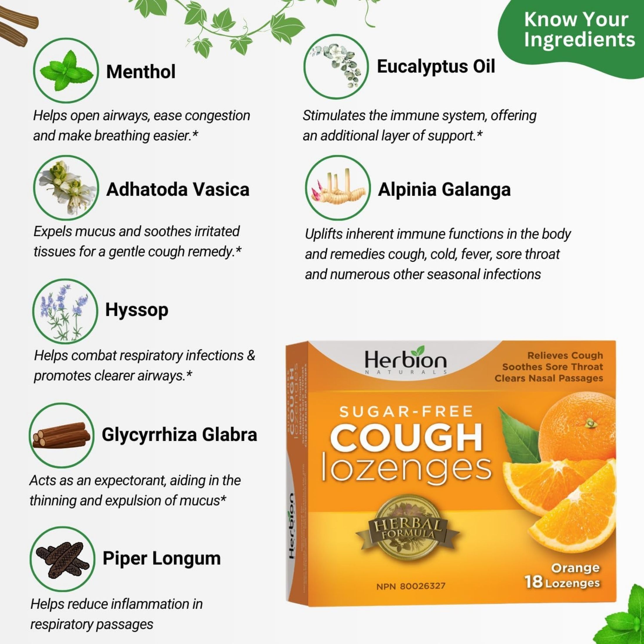 Herbion NATURALS: Cough Drops Orange No Sugar, 18 Tb
