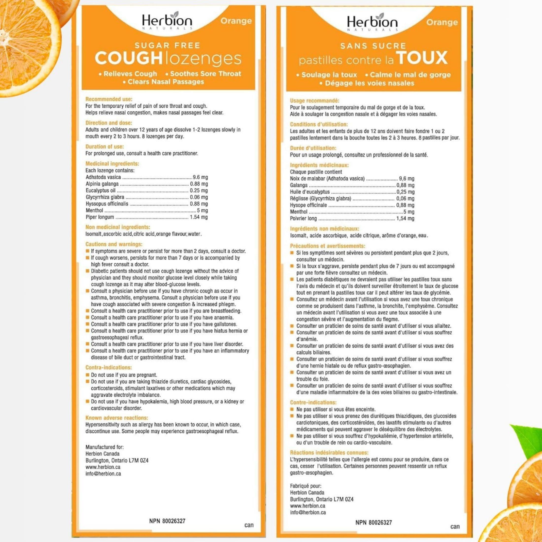 Herbion NATURALS: Cough Drops Orange No Sugar, 18 Tb