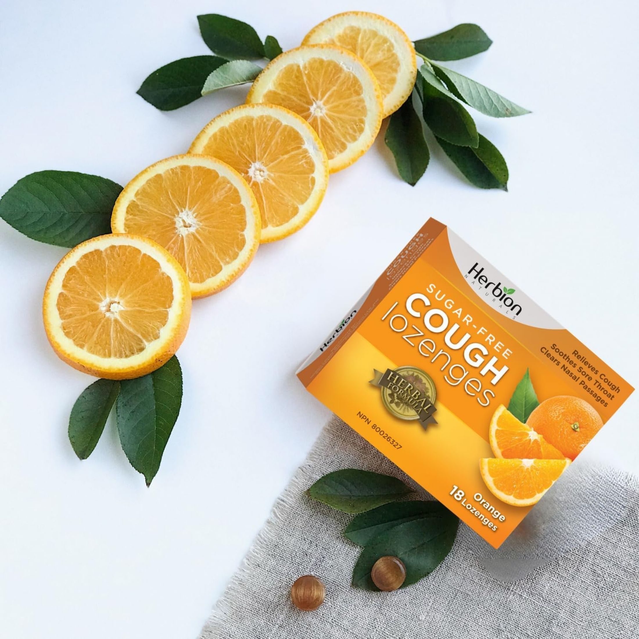 Herbion NATURALS: Cough Drops Orange No Sugar, 18 Tb